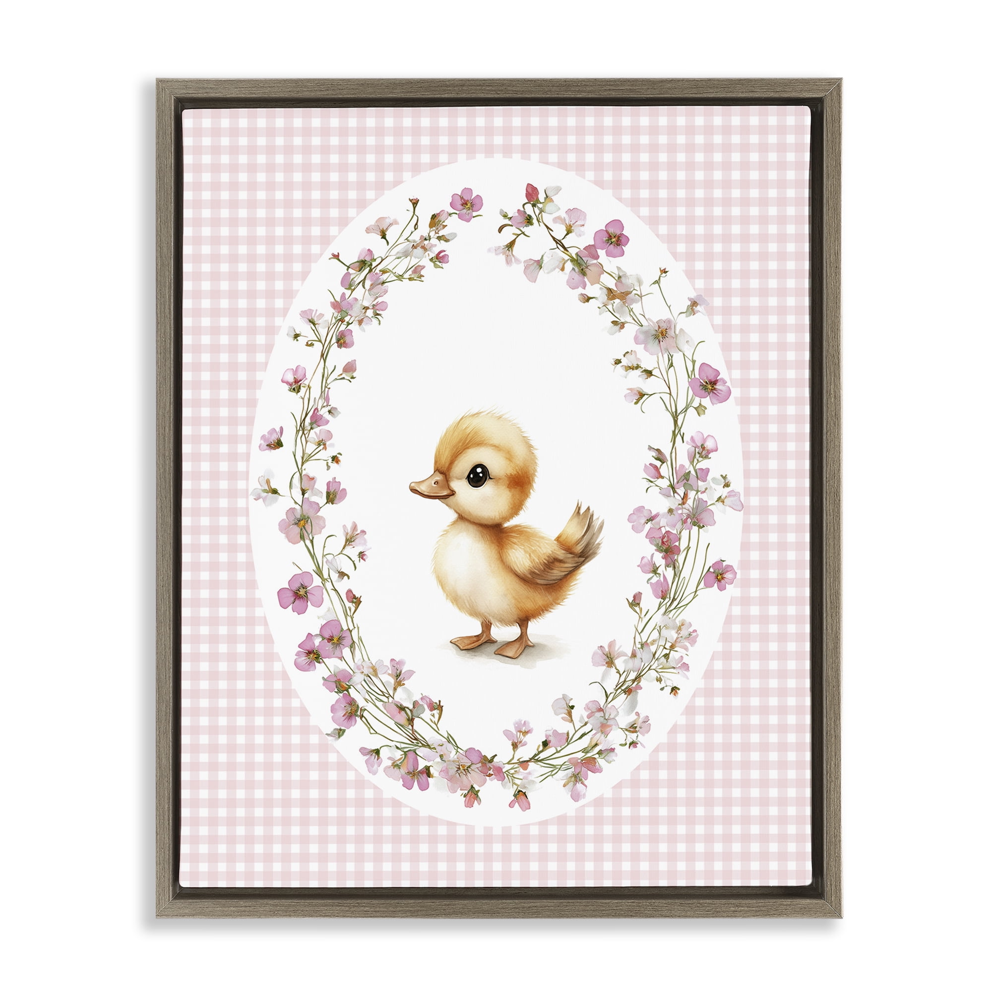 Stupell Industries Spring Gingham Duckling Brown Framed Floater Canvas Wall Art, design by Christine Simpson Art