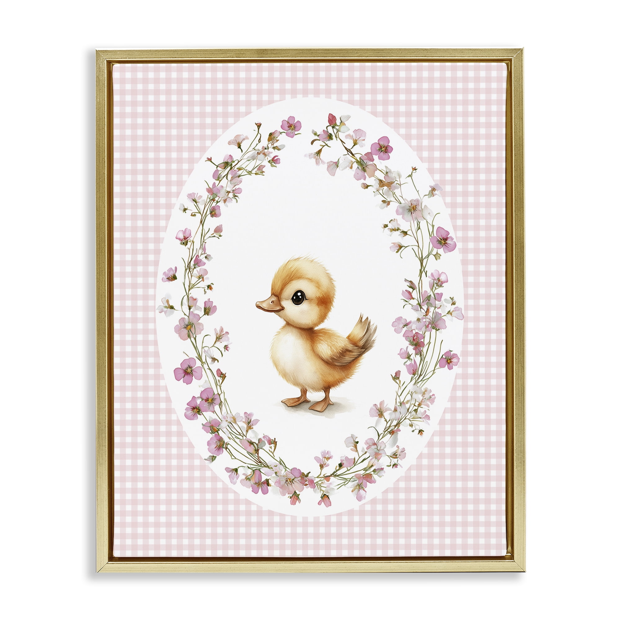 Stupell Industries Spring Gingham Duckling Gold Framed Floater Canvas Wall Art, design by Christine Simpson Art