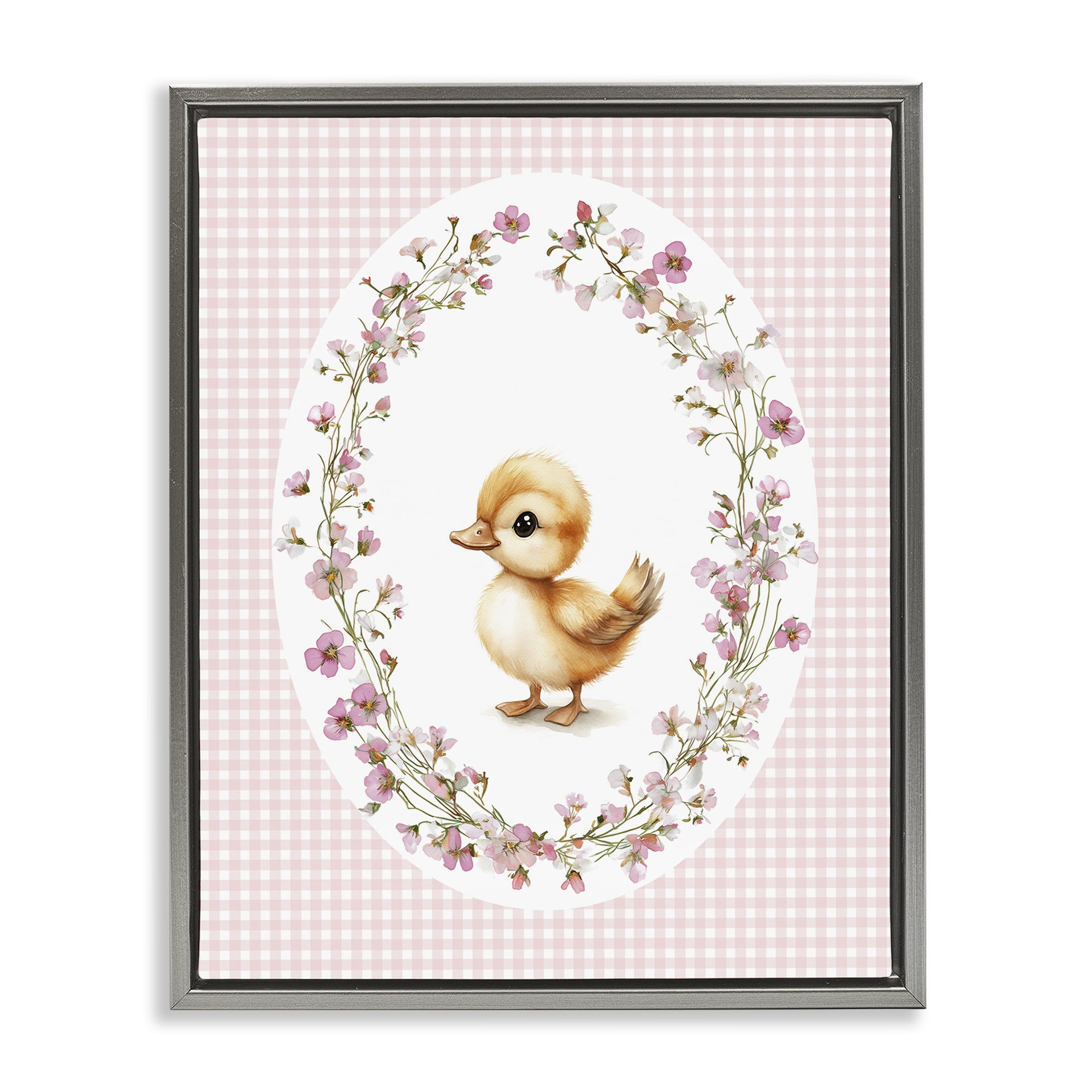 Stupell Industries Spring Gingham Duckling Gray Framed Floater Canvas Wall Art, design by Christine Simpson Art