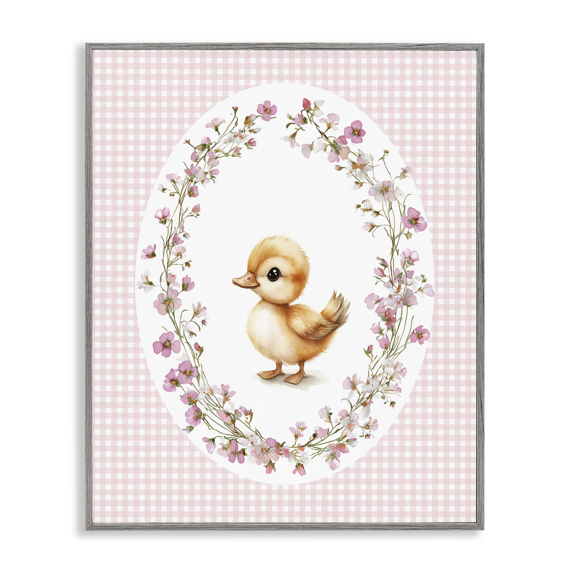 Stupell Industries Spring Gingham Duckling Gray Framed Giclee Art, design by Christine Simpson Art