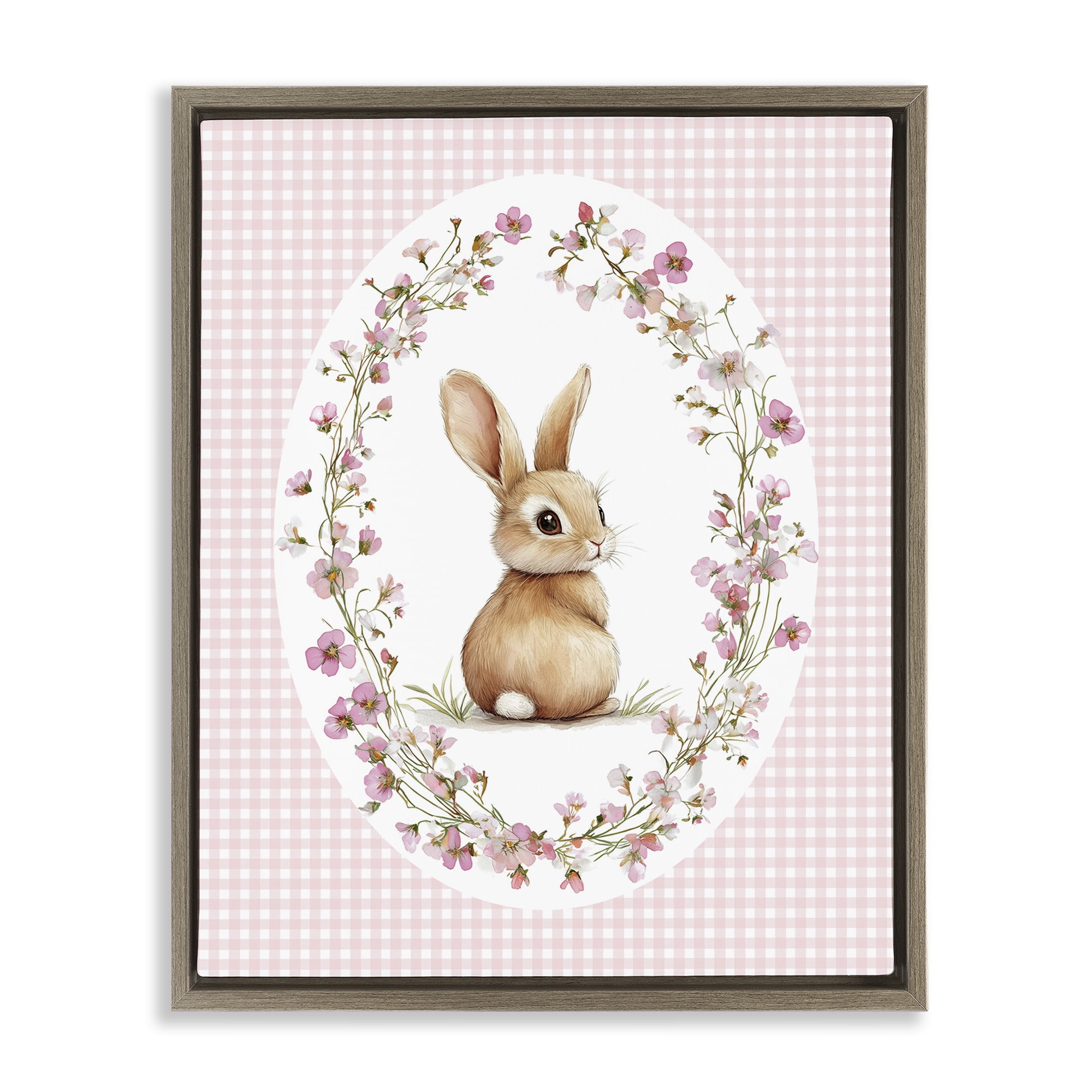 Stupell Industries Spring Gingham Rabbit Brown Framed Floater Canvas Wall Art, design by Christine Simpson Art