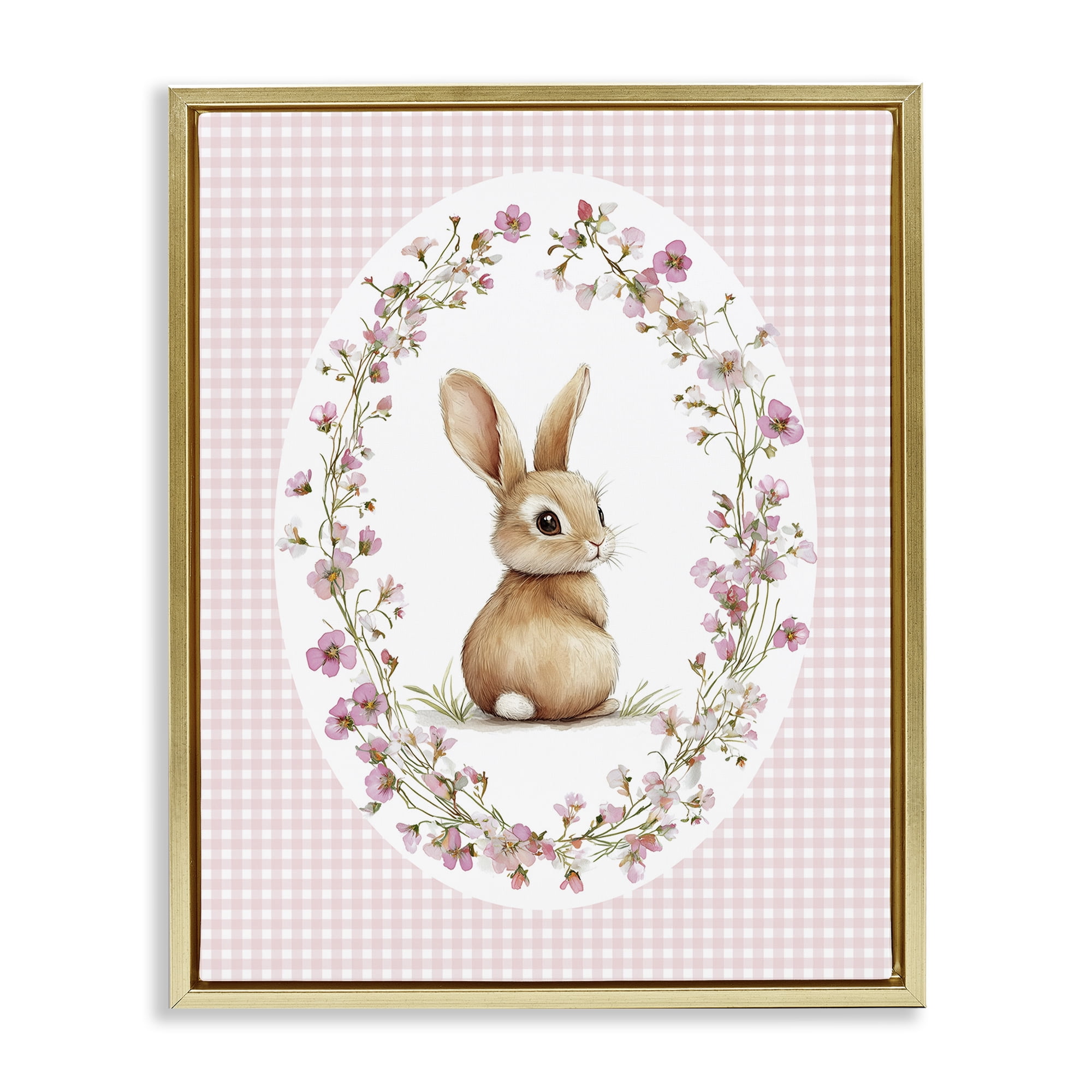 Stupell Industries Spring Gingham Rabbit Gold Framed Floater Canvas Wall Art, design by Christine Simpson Art