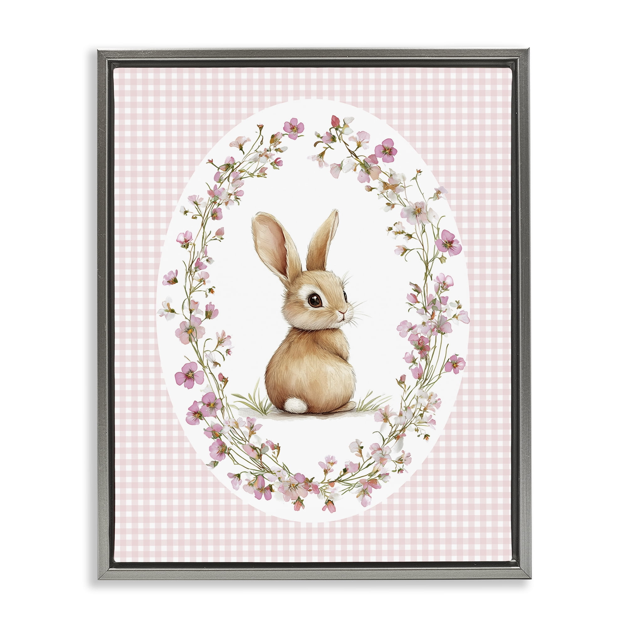 Stupell Industries Spring Gingham Rabbit Gray Framed Floater Canvas Wall Art, design by Christine Simpson Art