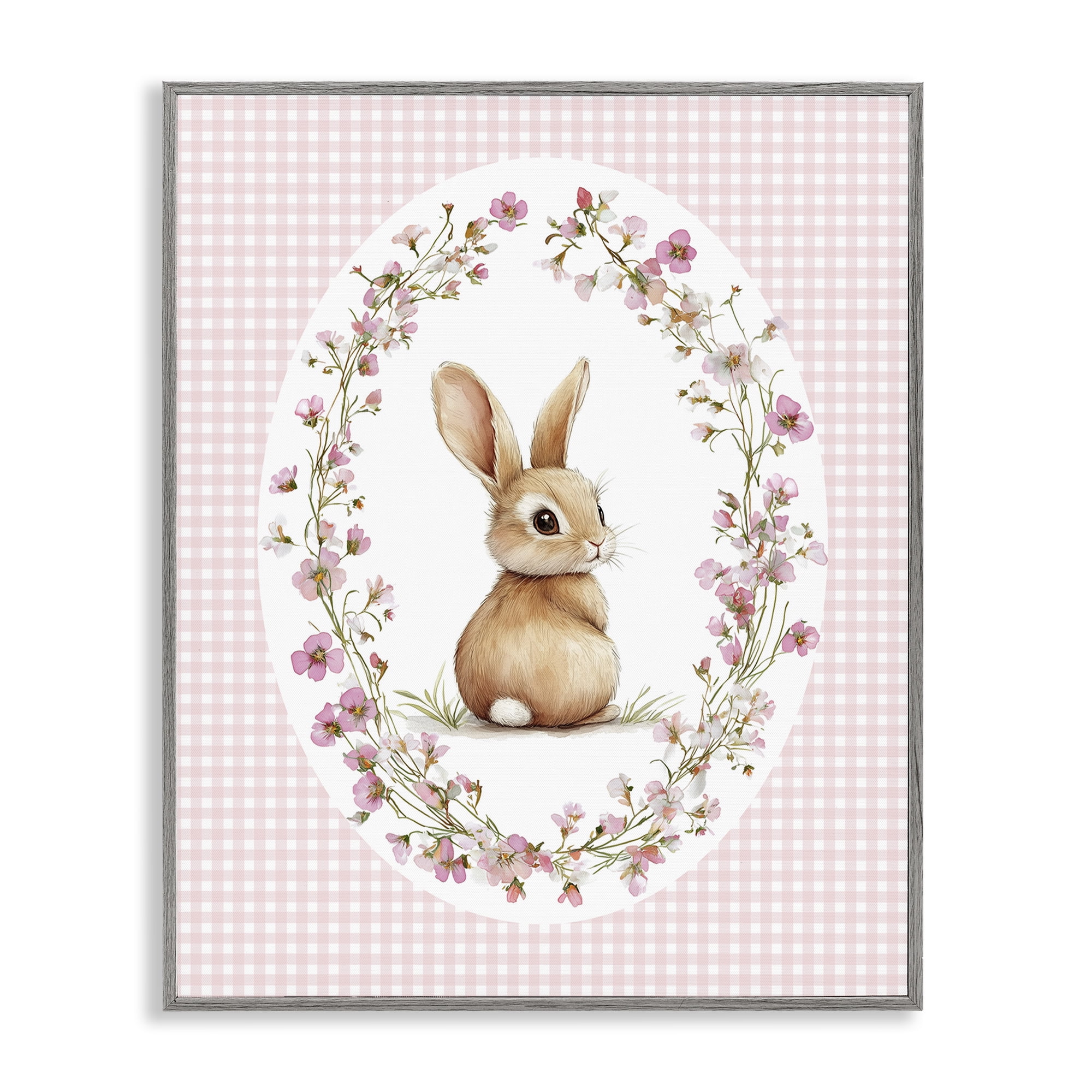 Stupell Industries Spring Gingham Rabbit Gray Framed Giclee Art, design by Christine Simpson Art