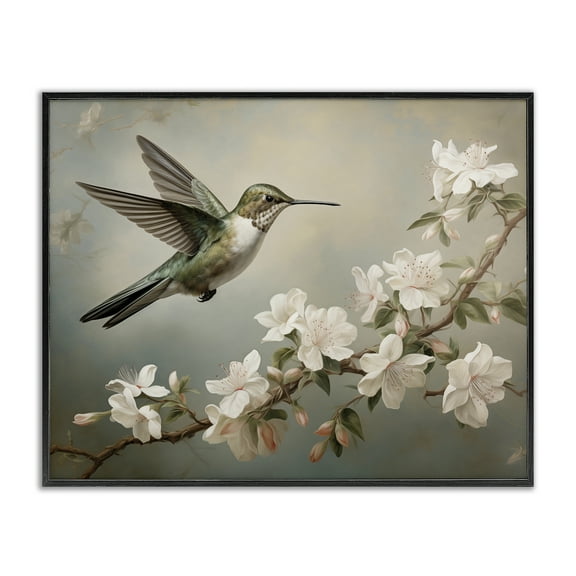 Stupell Industries Spring Hummingbird & Florals Animals Painting Black Framed Art Print Wall Art, 30 x 24