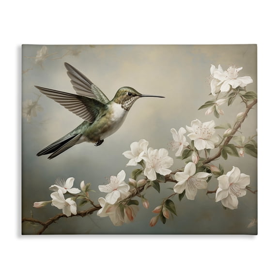 Stupell Industries Spring Hummingbird & Florals Animals Painting Wrapped Canvas Canvas Art Print Wall Art, 40 x 30
