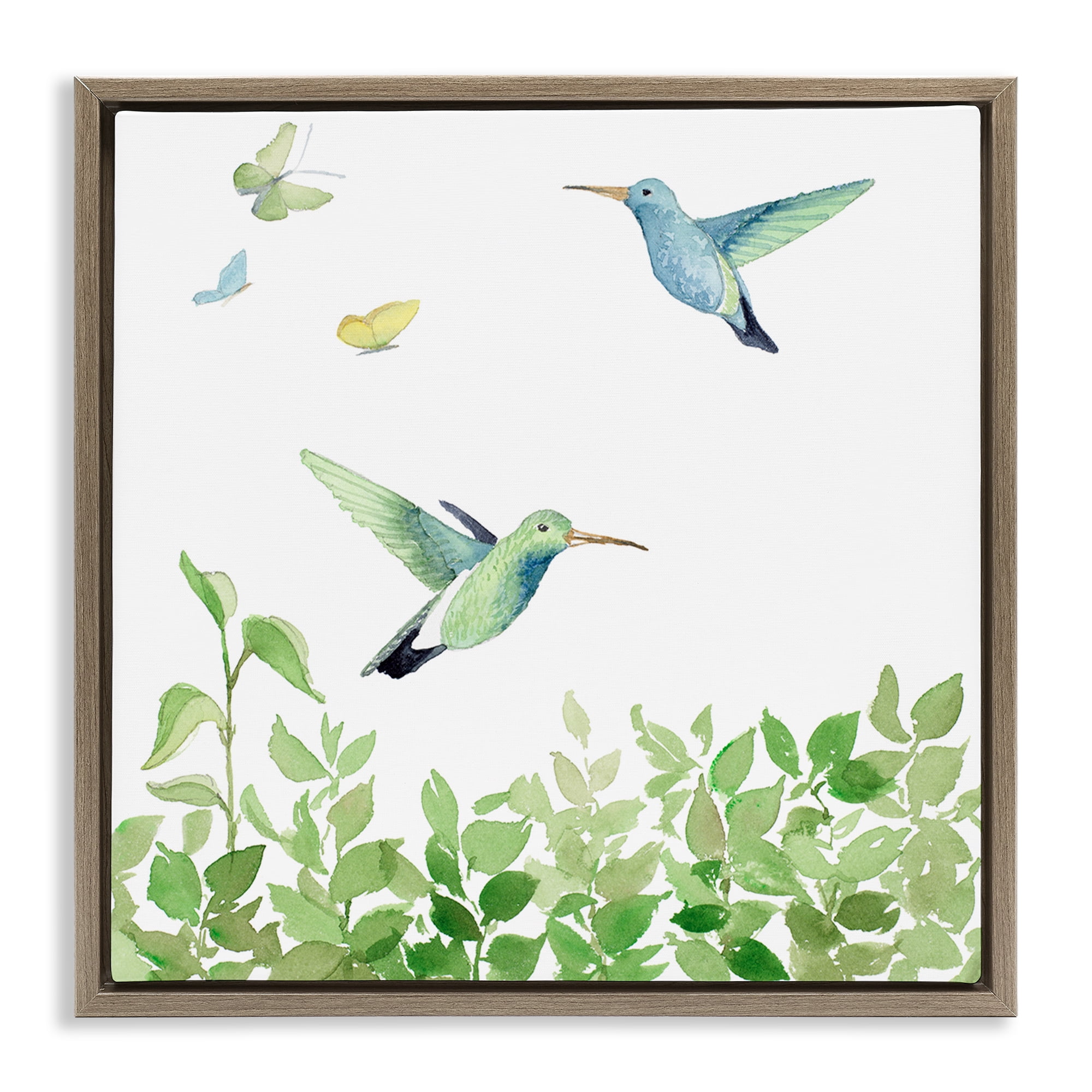 Stupell Industries Spring Hummingbirds Scene Animals & Insects Painting Brown Floater Framed Canvas Art Print Wall Art, 25 x 25