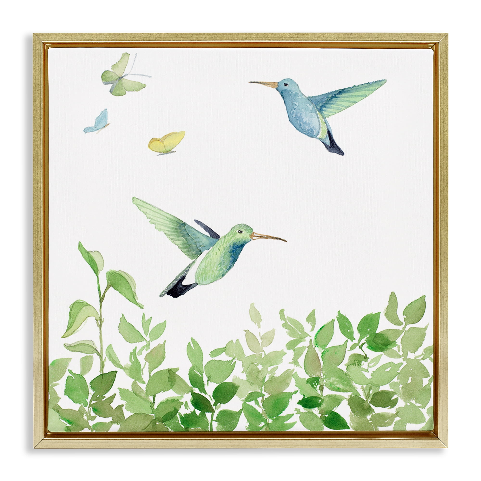 Stupell Industries Spring Hummingbirds Scene Animals & Insects Painting Gold Floater Framed Canvas Art Print Wall Art, 25 x 25