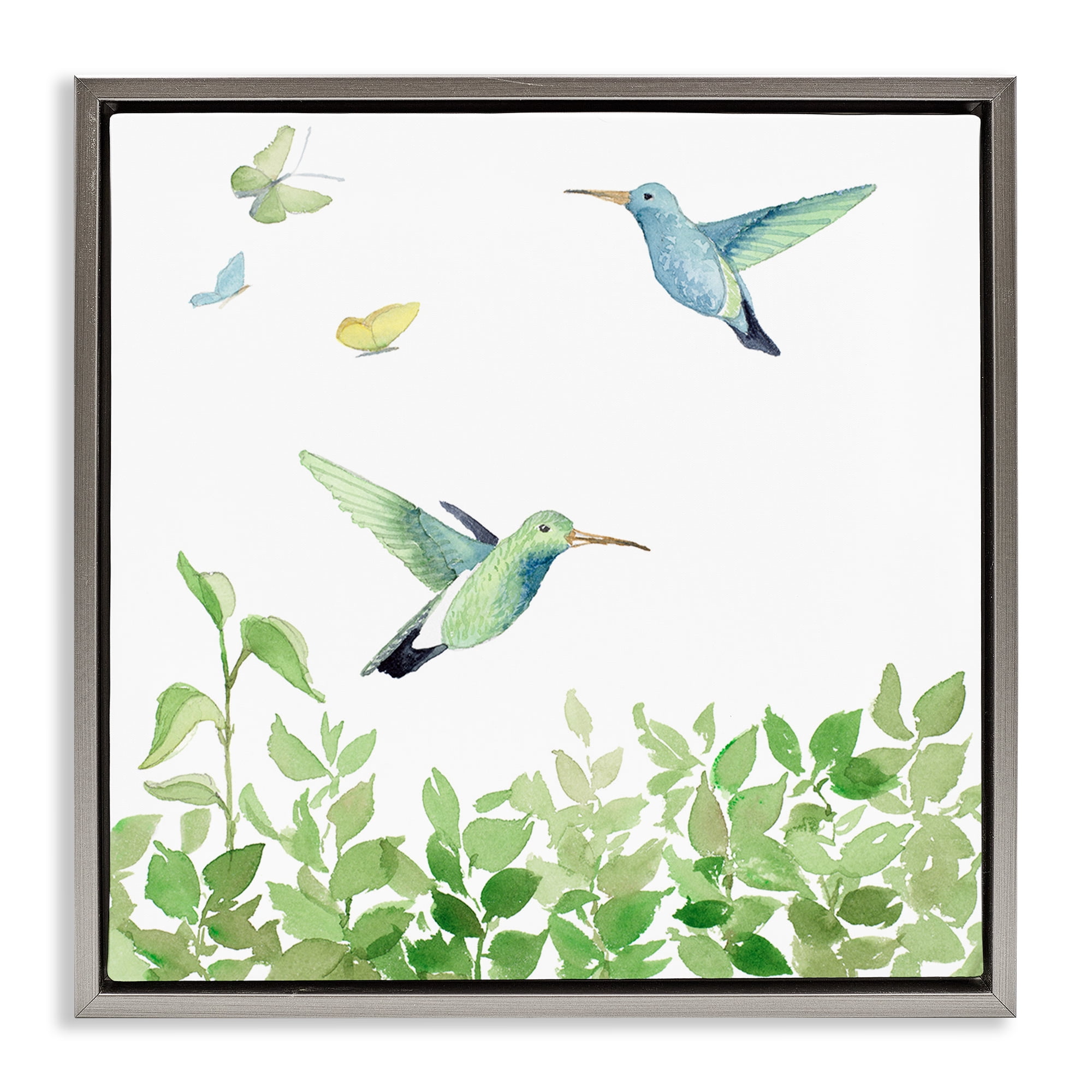Stupell Industries Spring Hummingbirds Scene Animals & Insects Painting Gray Floater Framed Canvas Art Print Wall Art, 25 x 25