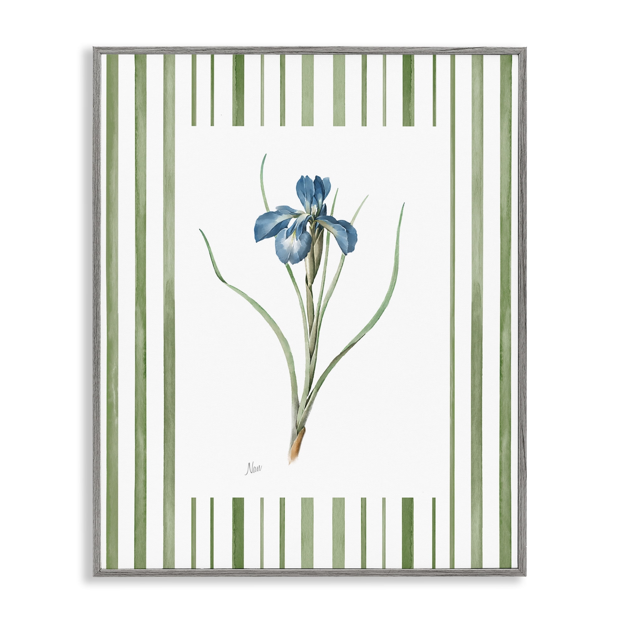 Stupell Industries Spring Iris And Stripes Gray Framed Giclee Art, design by Nan