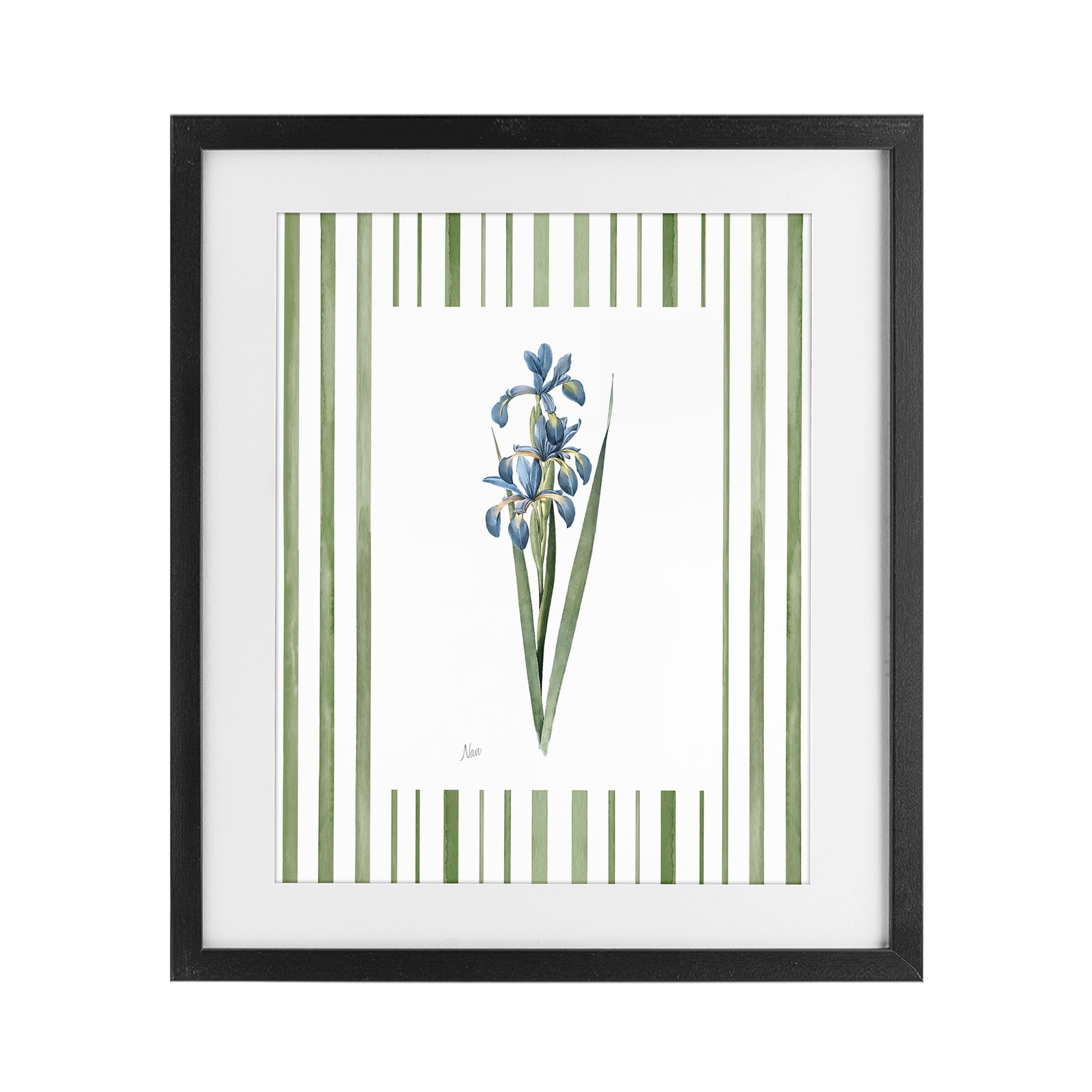 Stupell Industries Spring Irises with Stripes Black Framed Print Under Glass, design by Nan