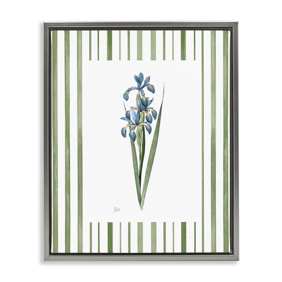 Stupell Industries Farmhouse Spring Irises with Stripes Gray Floating Frame Canvas Art, 17 x 21, by Nan