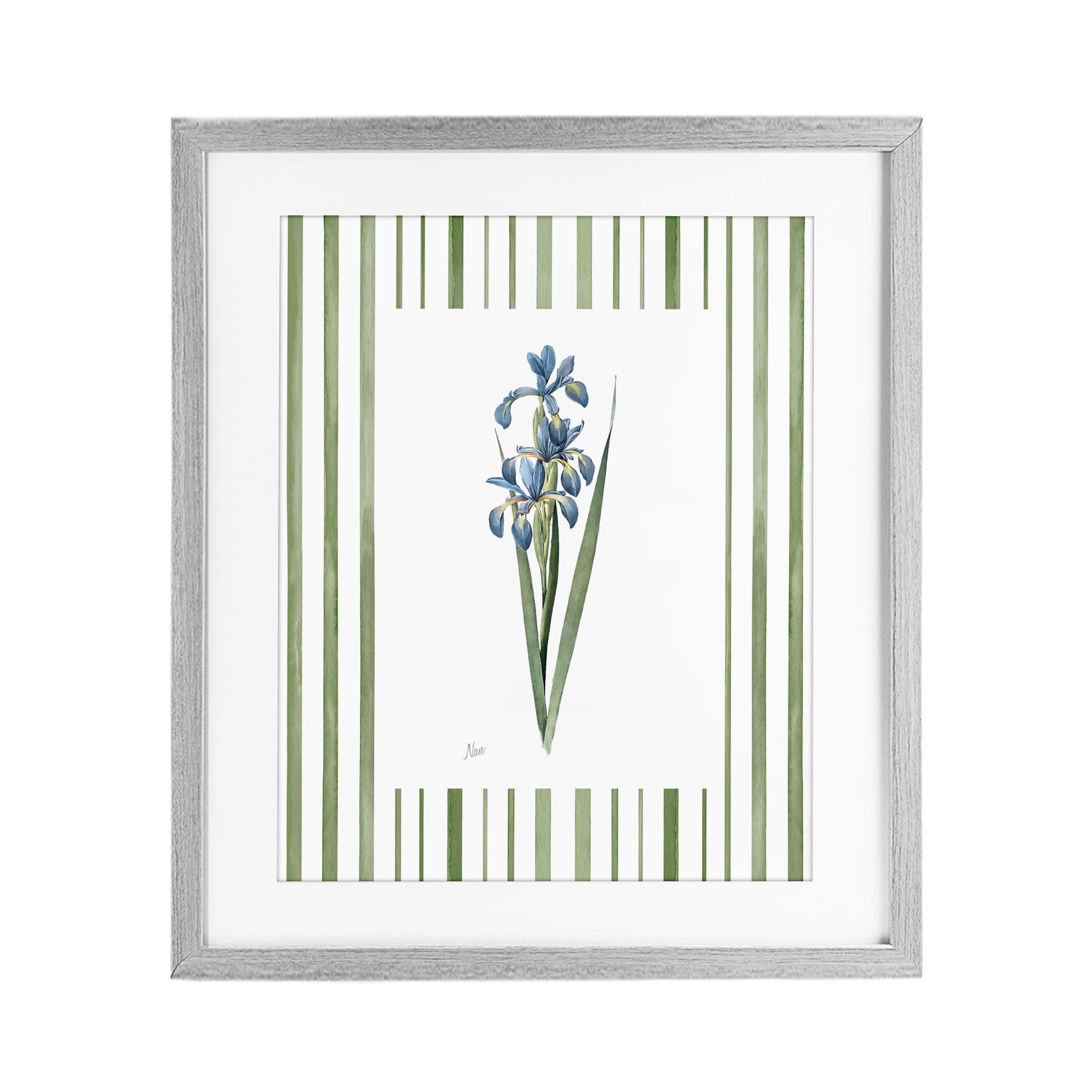 Stupell Industries Spring Irises with Stripes Gray Framed Print Under Glass, design by Nan