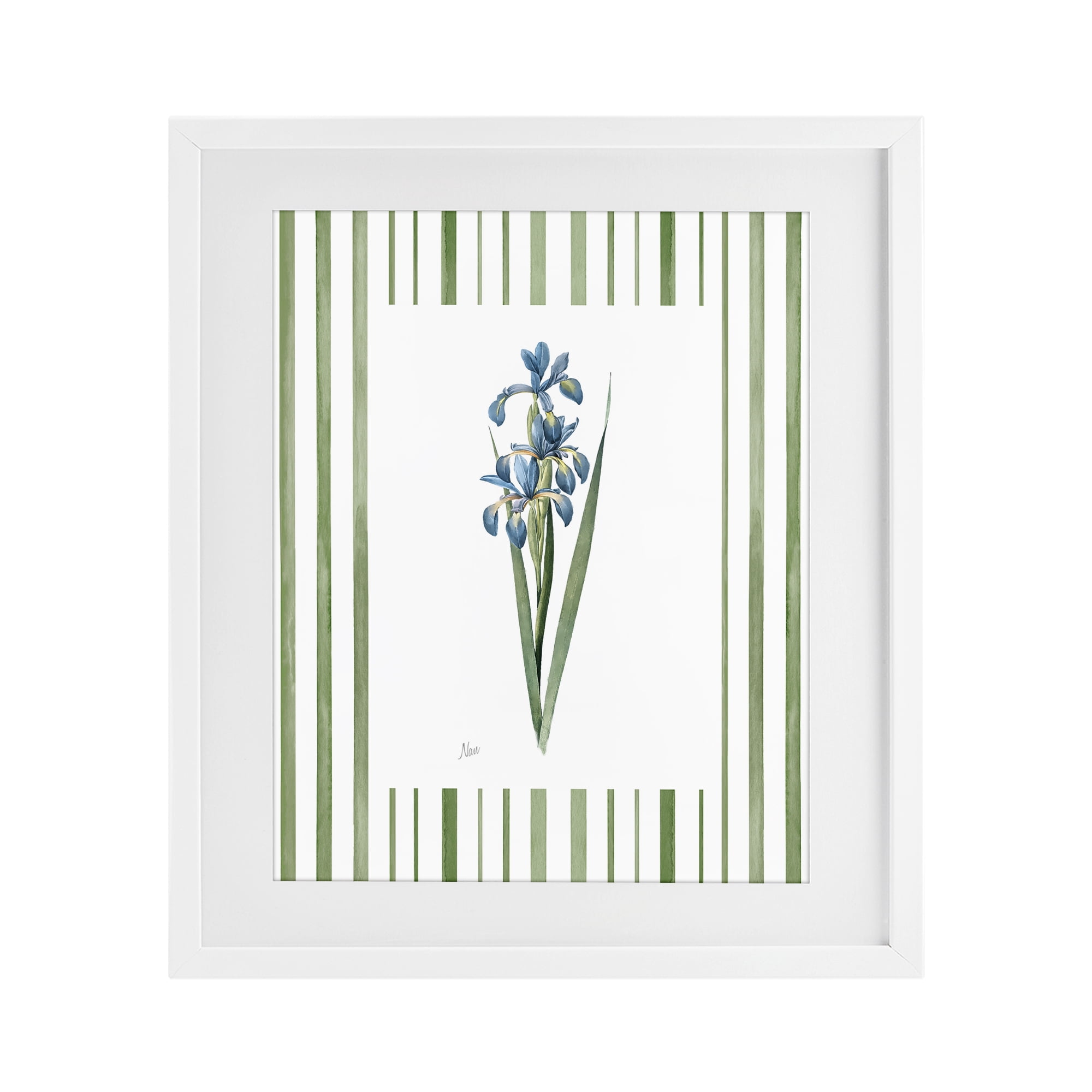 Stupell Industries Spring Irises with Stripes White Framed Print Under Glass, design by Nan
