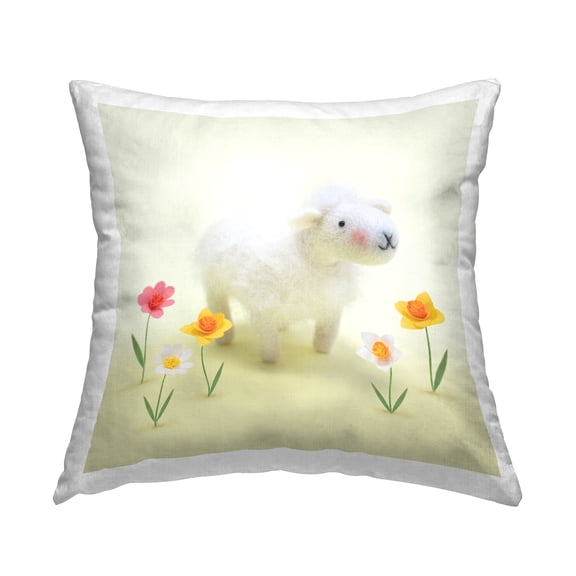 Stupell Industries Spring Lamb Yellow Daffodils Square Decorative Printed Throw Pillow, 18 x 18,