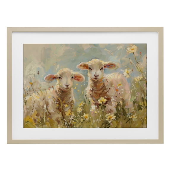Stupell Industries Spring Lambs in Meadow Birch Framed Print Under Glass design by LSR Design Studio, 14 x 20