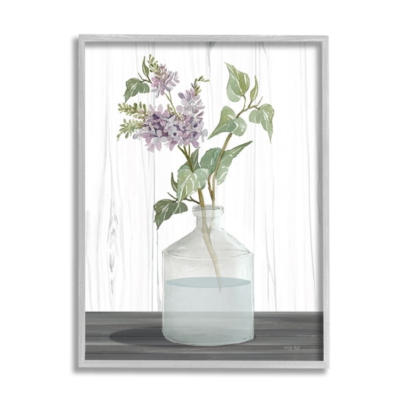 Spring Lilac Sprig Quaint Country Florals Glass Jar Botanical & Floral Painting Framed Art Print Wall Art