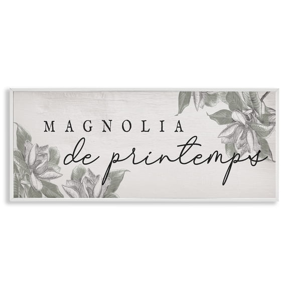 Stupell Industries Spring Magnolia French Phrase White Framed Giclee Art design by Lil' Rue, 10 x 24
