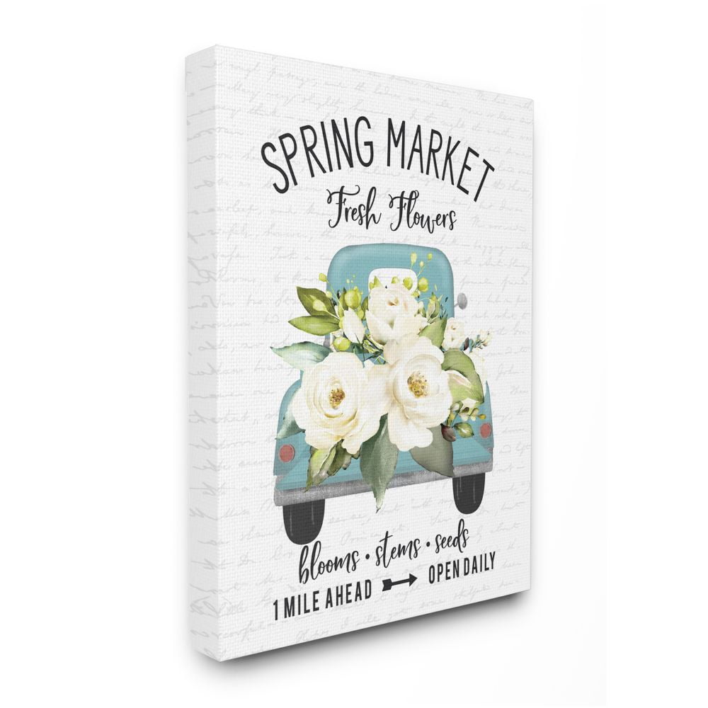 Spring Market Blue Truck with White Flowers Canvas Wall Art
