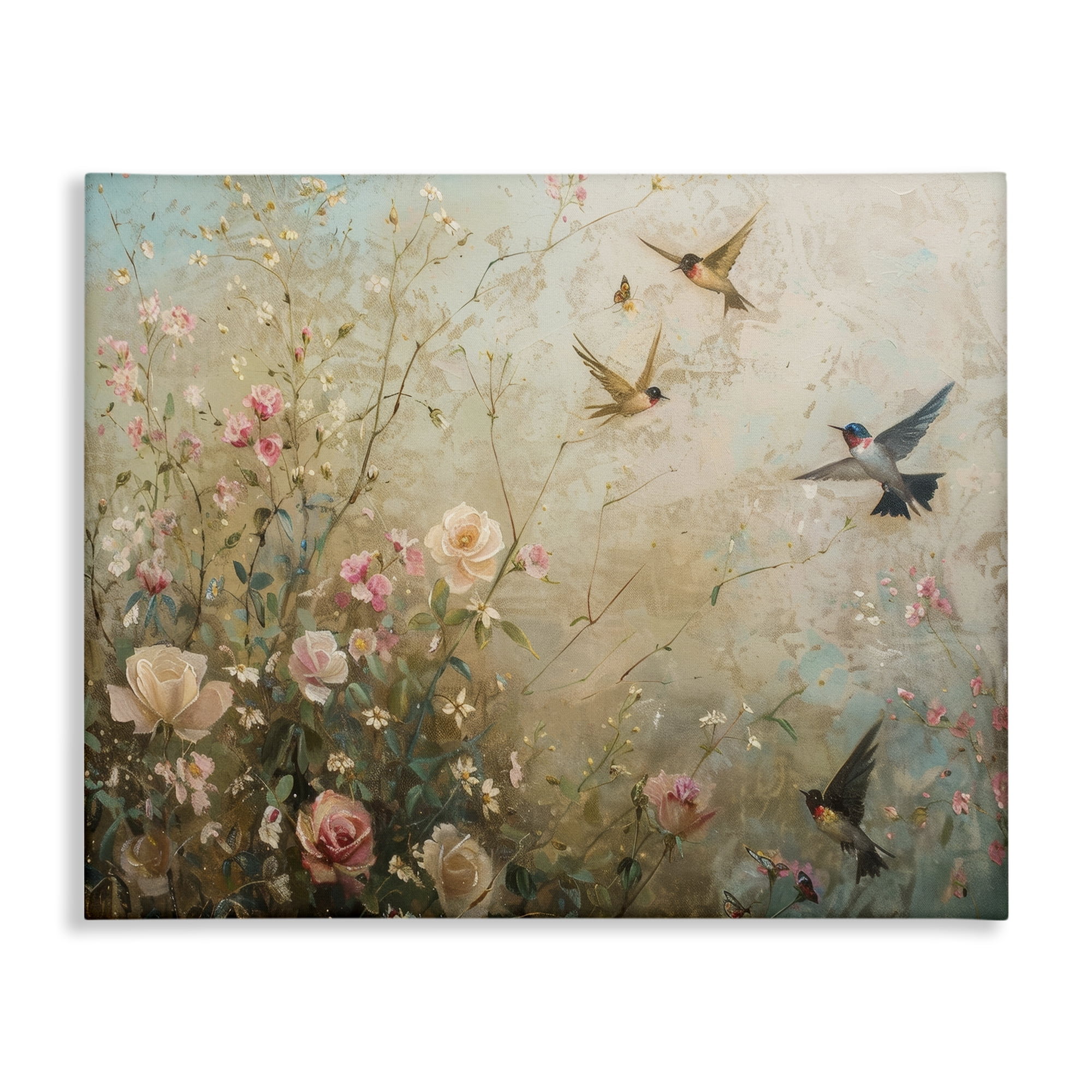 Stupell Industries Spring Meadow Birds Plants & Flowers Painting Wrapped Canvas Art Print Wall Art, 30 x 24