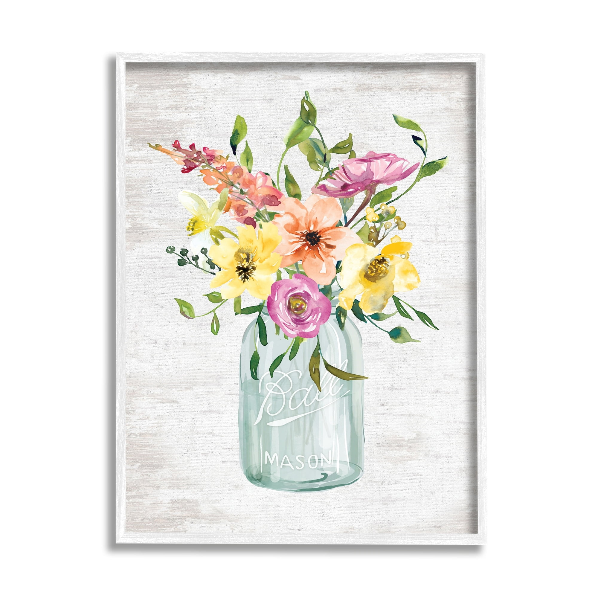 Stupell Industries Spring Meadow Bouquet Traditional Glass Jar Flowers, 11 x 14,Design by Lettered and Lined