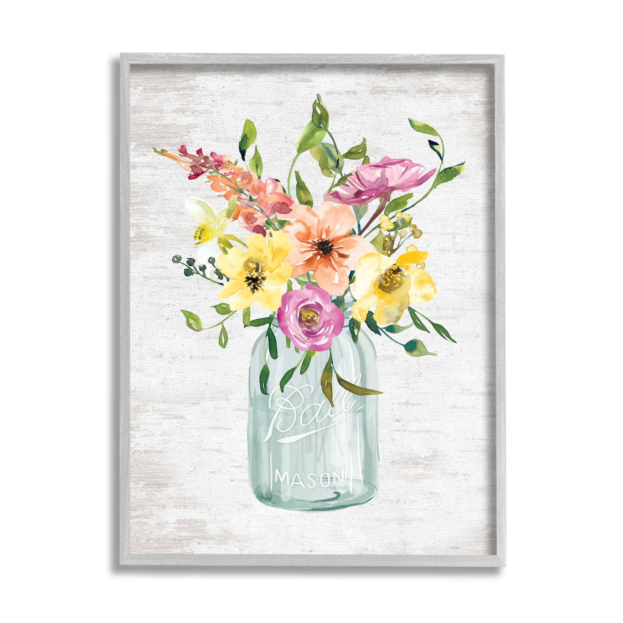 Stupell Industries Spring Meadow Bouquet Traditional Glass Jar Flowers, 11 x 14,Design by Lettered and Lined