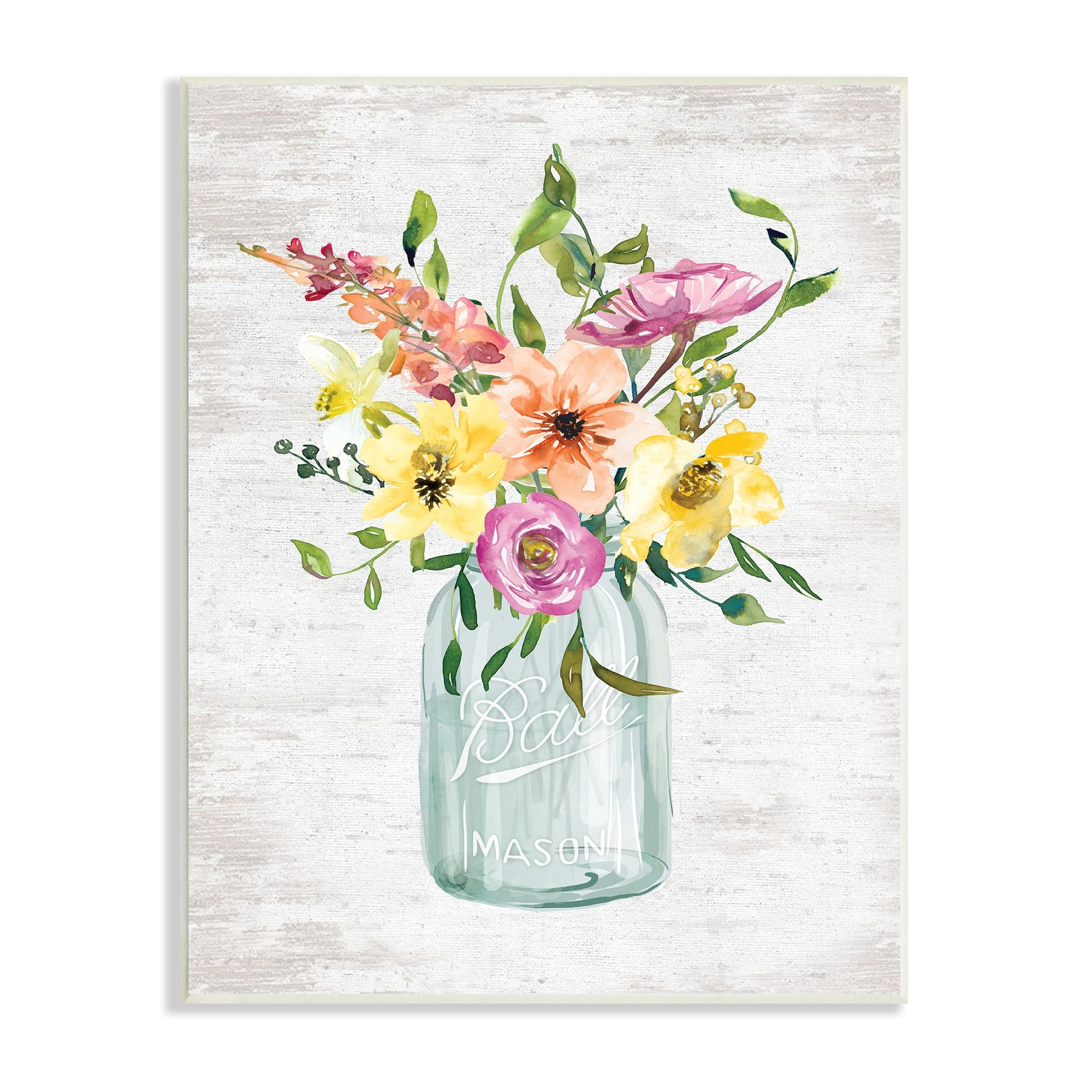 Stupell Industries Spring Meadow Bouquet Traditional Glass Jar Flowers, 13 x 19,Design by Lettered and Lined