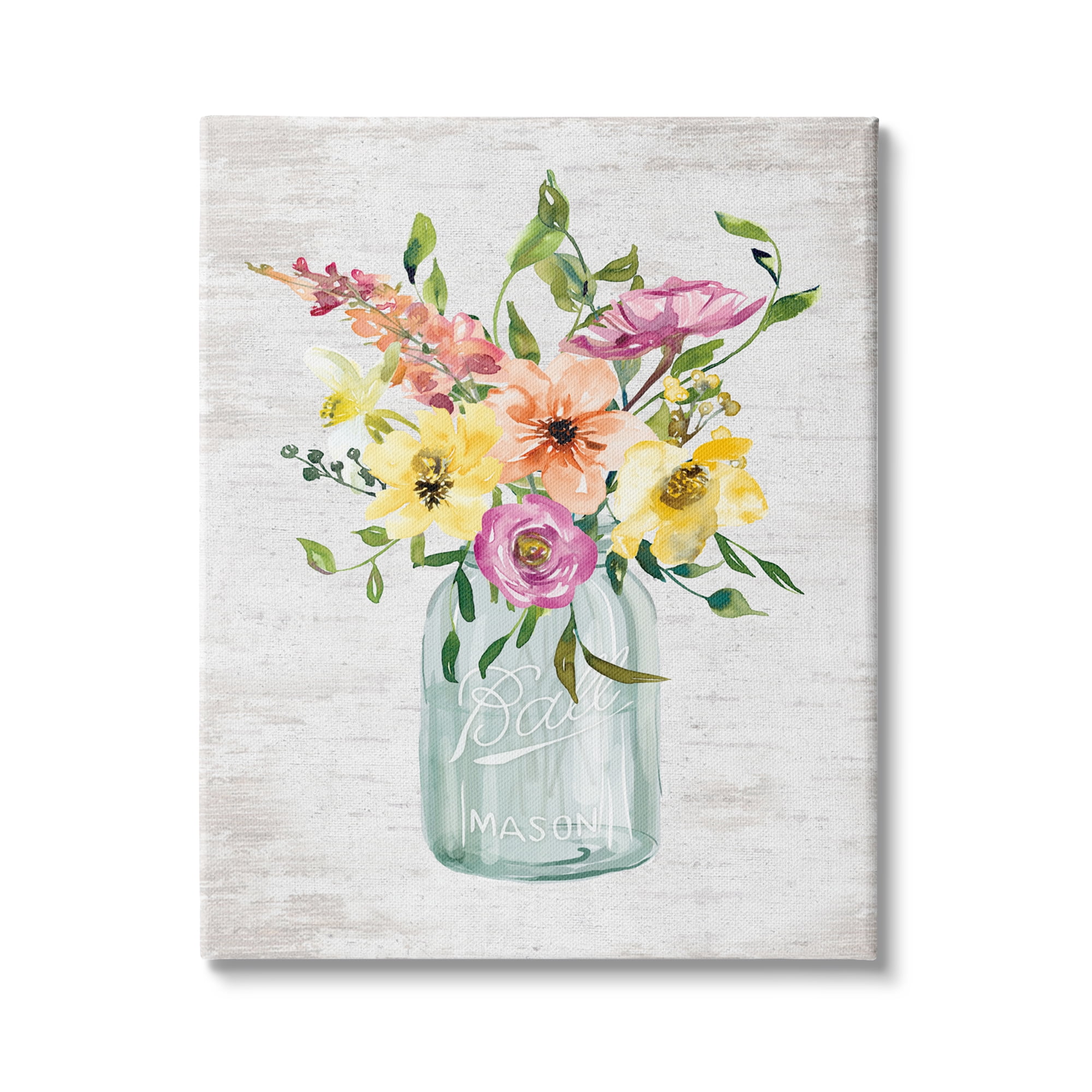 Stupell Industries Spring Meadow Bouquet Traditional Glass Jar Flowers, 24 x 30,Design by Lettered and Lined