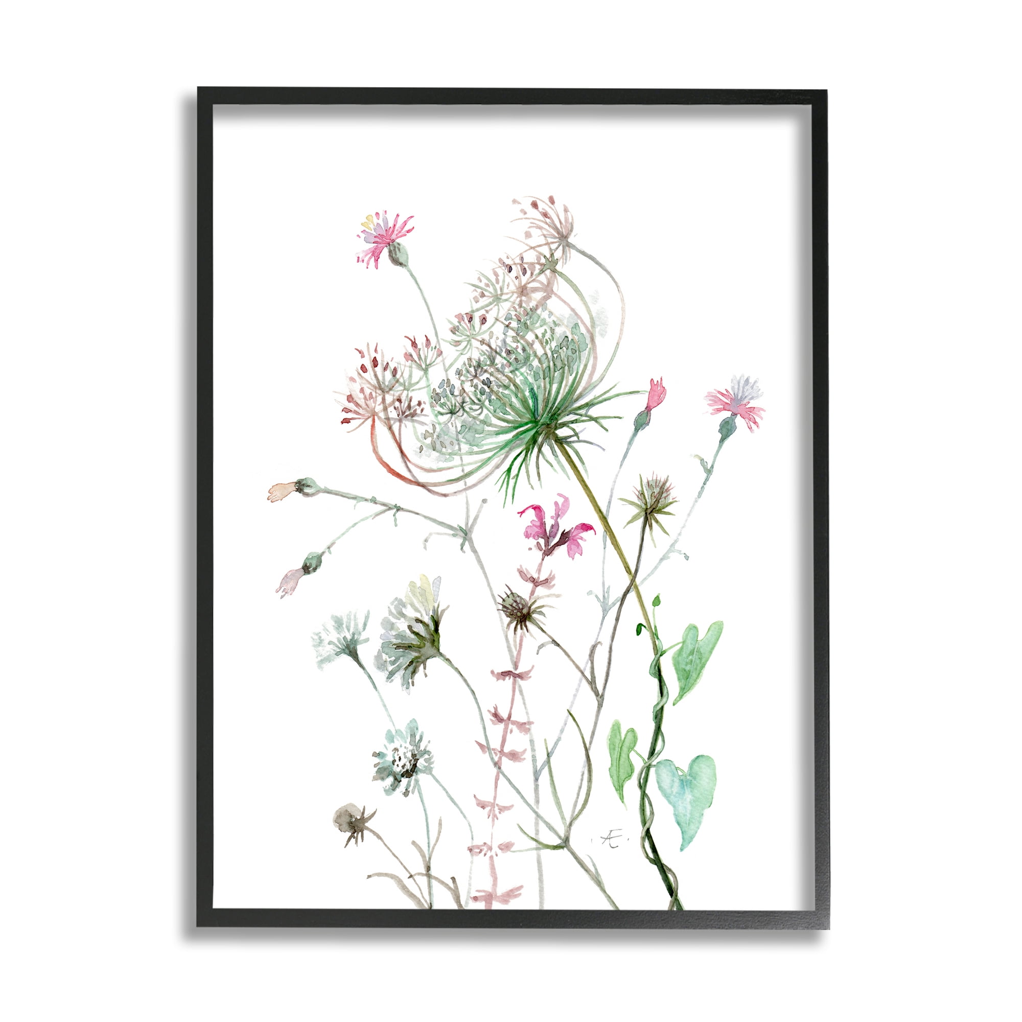 Stupell Industries Spring Meadow Florals Blooming Pink Cottage Wildflowers Botanical & Floral Painting Black Framed Art Print Wall Art, 11 x 14