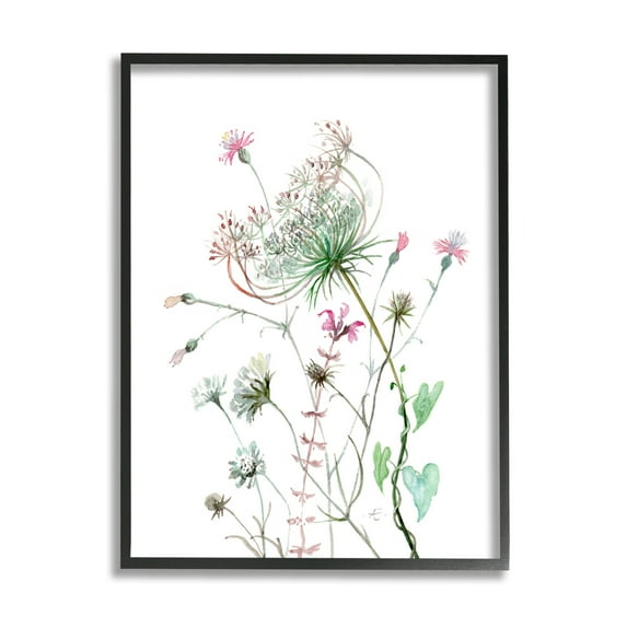 Stupell Industries Spring Meadow Florals Blooming Pink Cottage Wildflowers Botanical & Floral Painting Black Framed Art Print Wall Art, 24 x 30