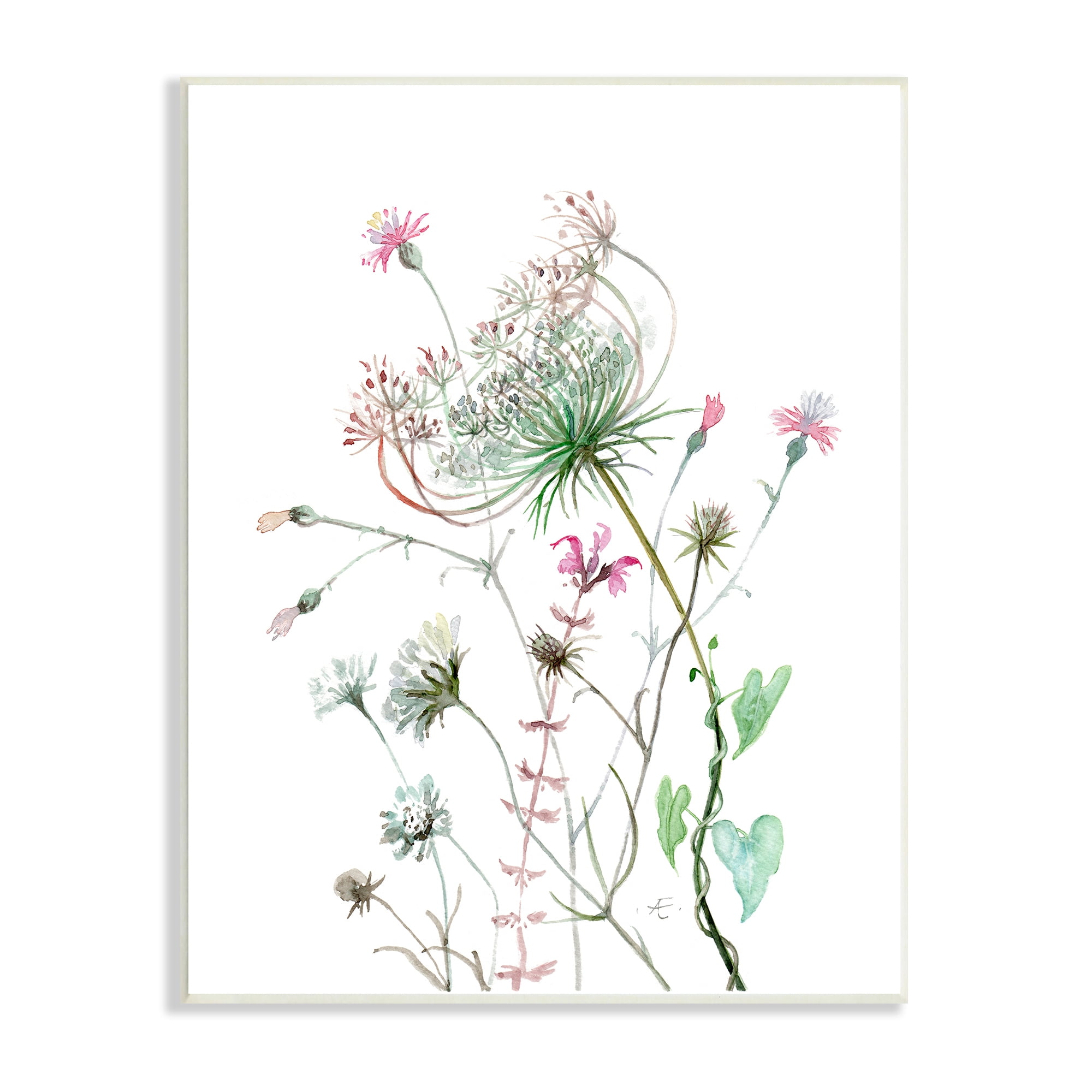 Stupell Industries Spring Meadow Florals Blooming Pink Cottage Wildflowers Botanical & Floral Painting Unframed Art Print Wall Art, 13 x 19