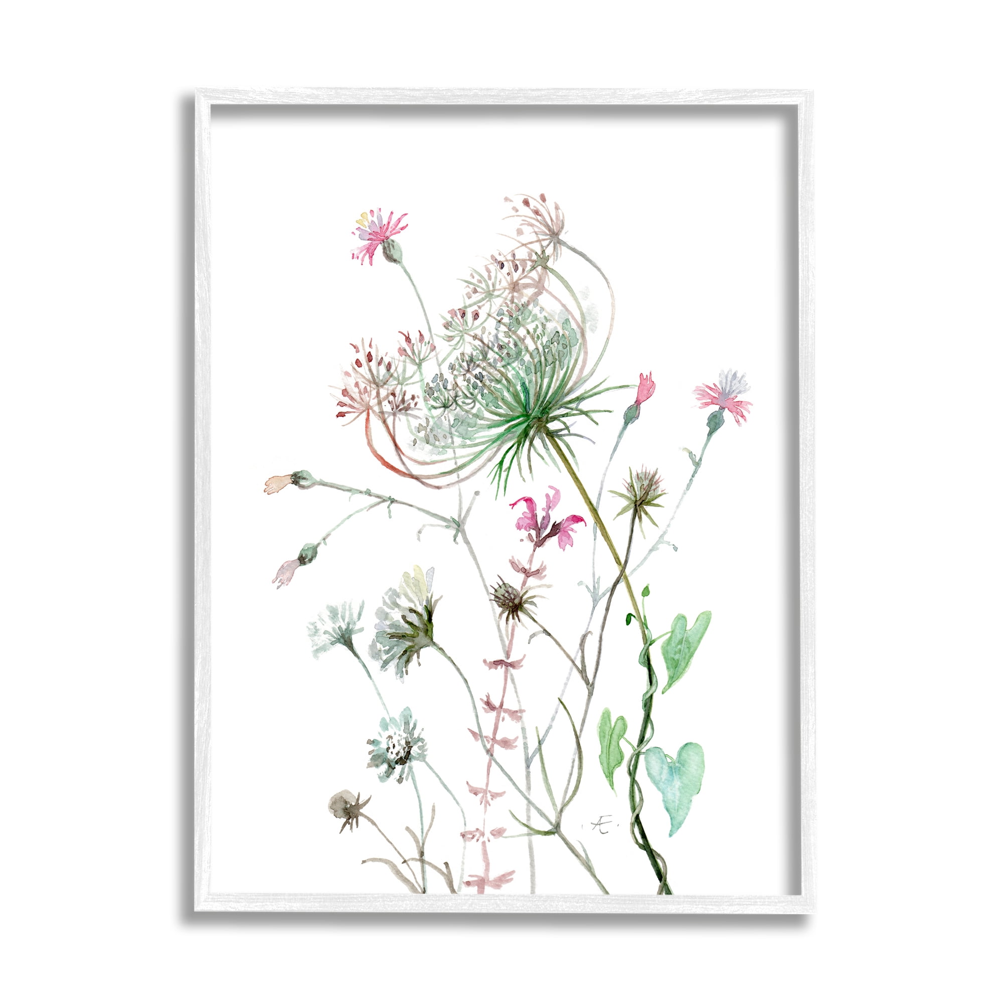 White Framed Botanical Wildflowers Wall Art 16 x 20