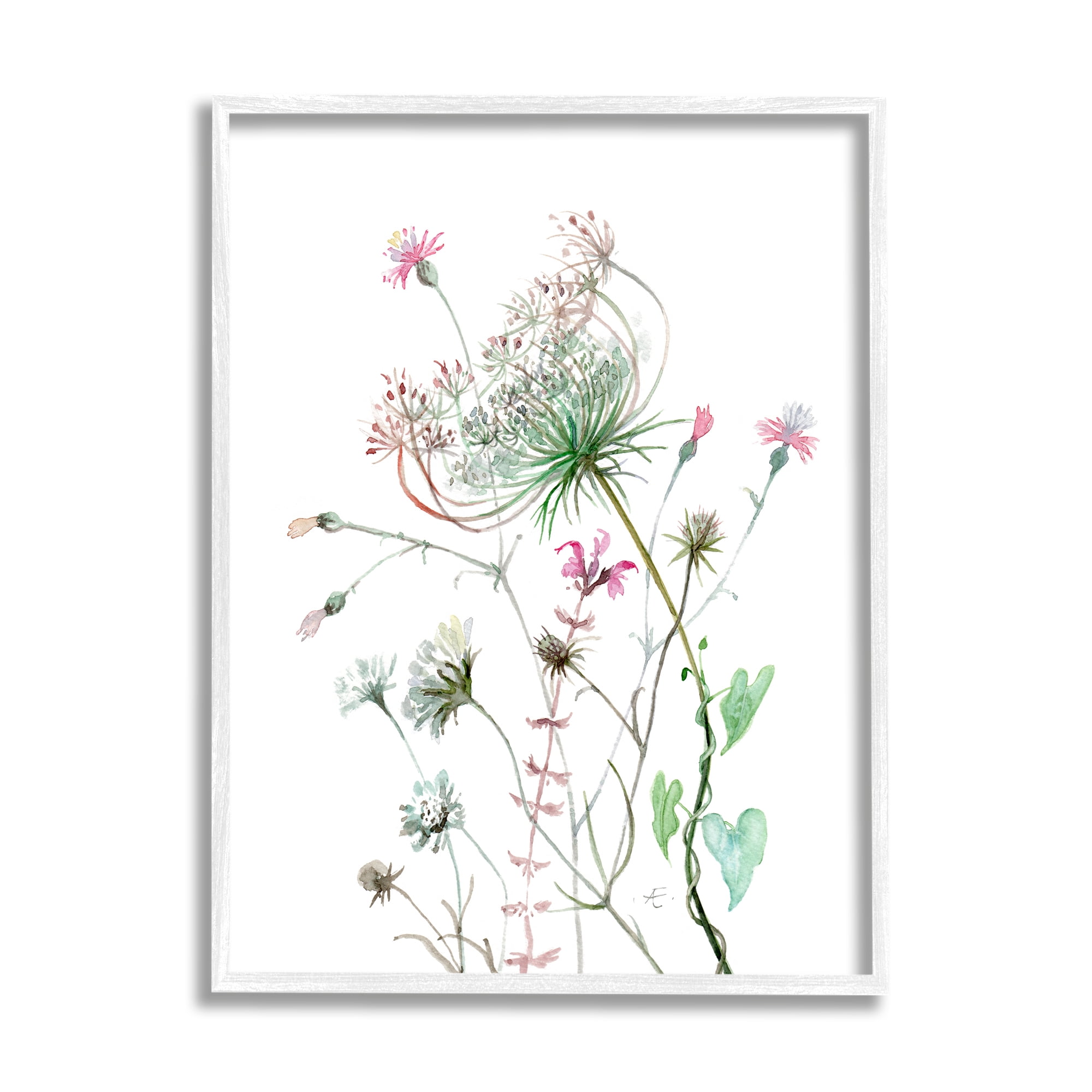 Stupell Industries Spring Meadow Florals Blooming Pink Cottage Wildflowers Botanical & Floral Painting White Framed Art Print Wall Art, 24 x 30