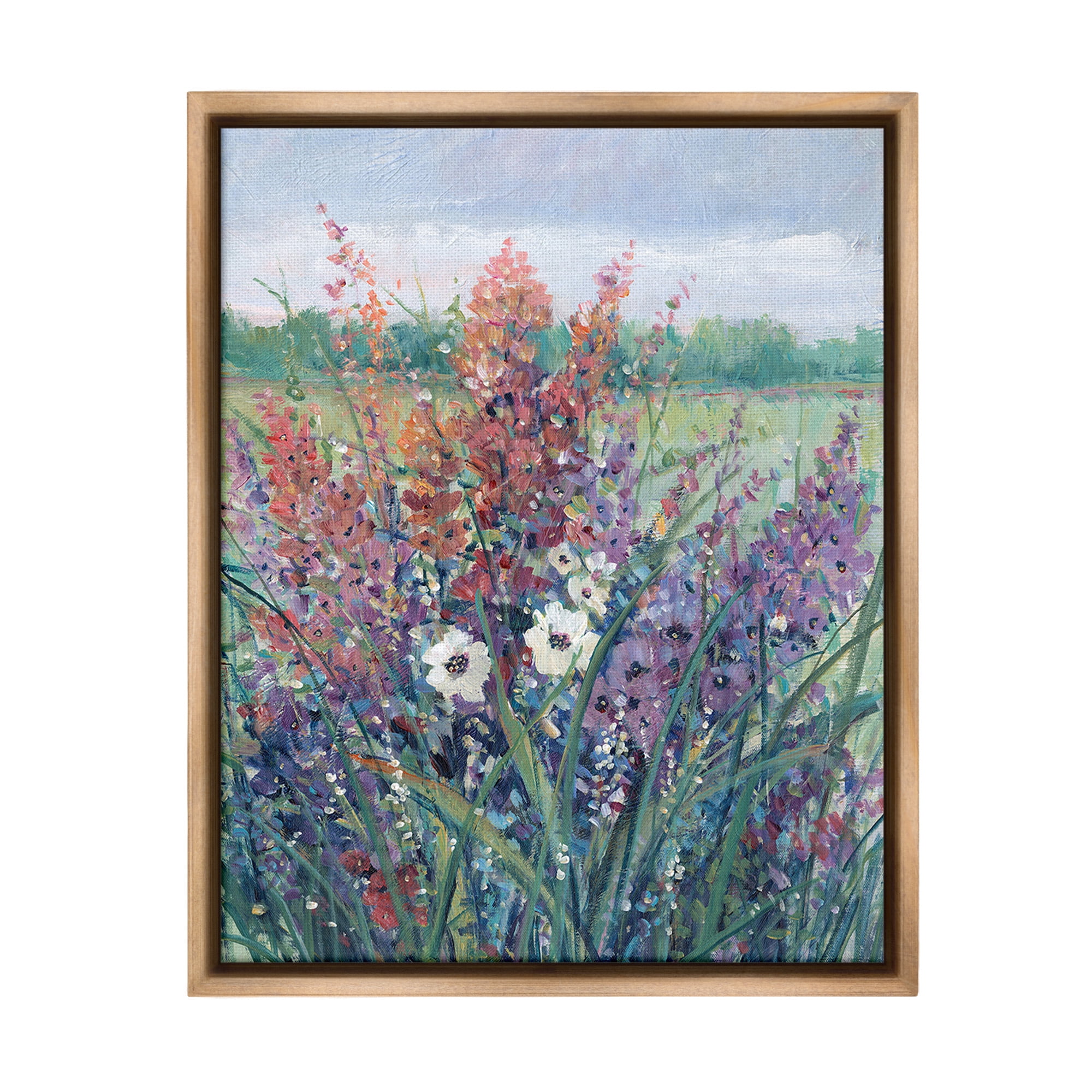 Stupell Industries Spring Meadow Florals Botanical & Floral Painting Brown Floater Framed Canvas Art Print Wall Art, 25 x 31