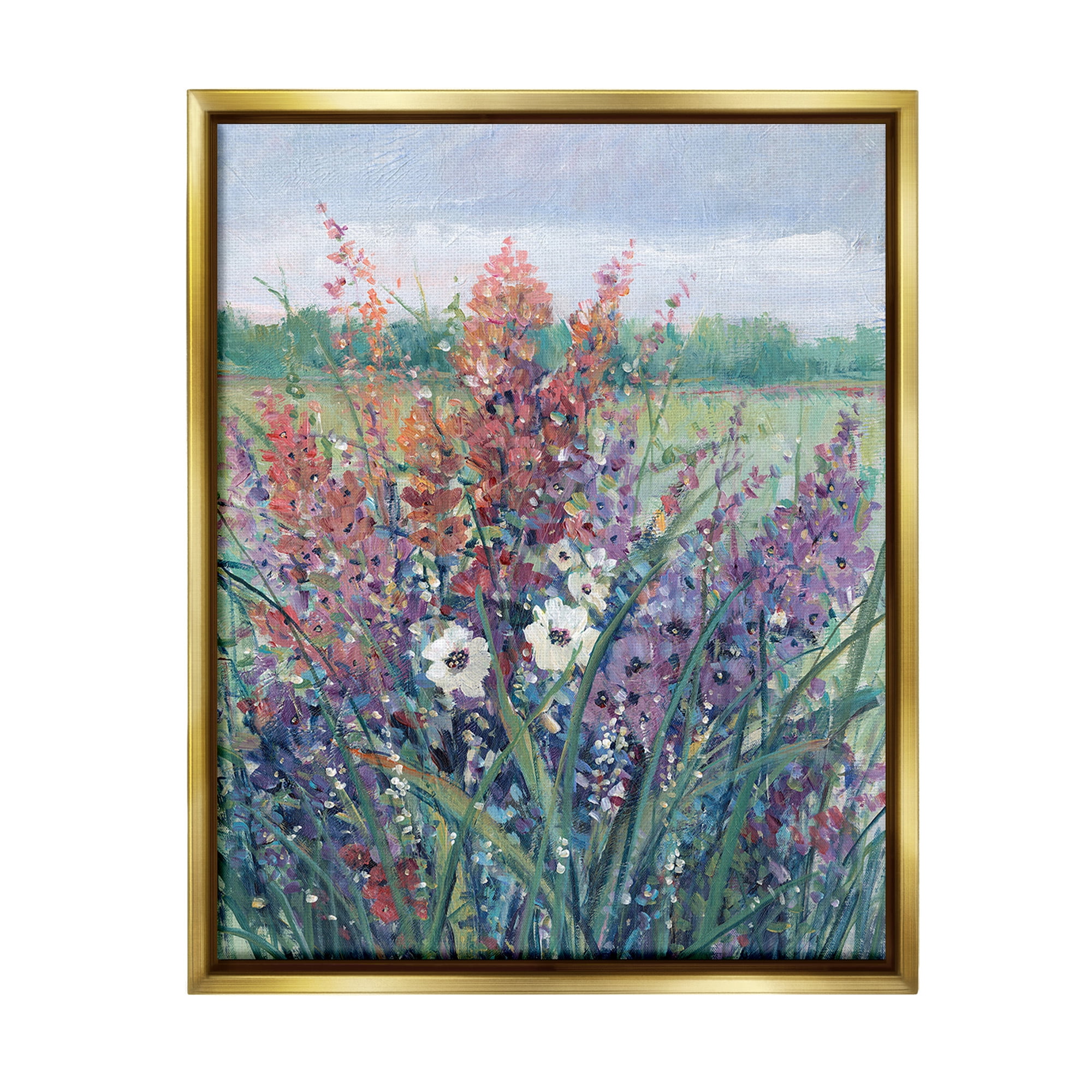 Stupell Industries Spring Meadow Florals Botanical & Floral Painting Gold Floater Framed Canvas Art Print Wall Art, 17 x 21