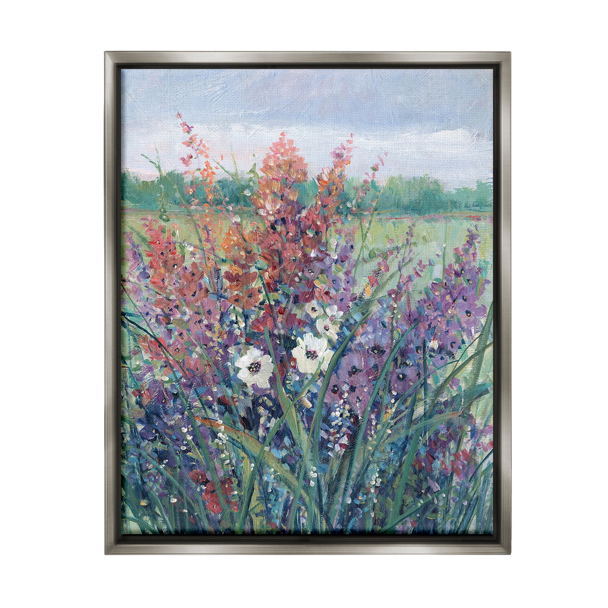 Stupell Industries Spring Meadow Florals Botanical & Floral Painting Gray Floater Framed Canvas Art Print Wall Art, 25 x 31