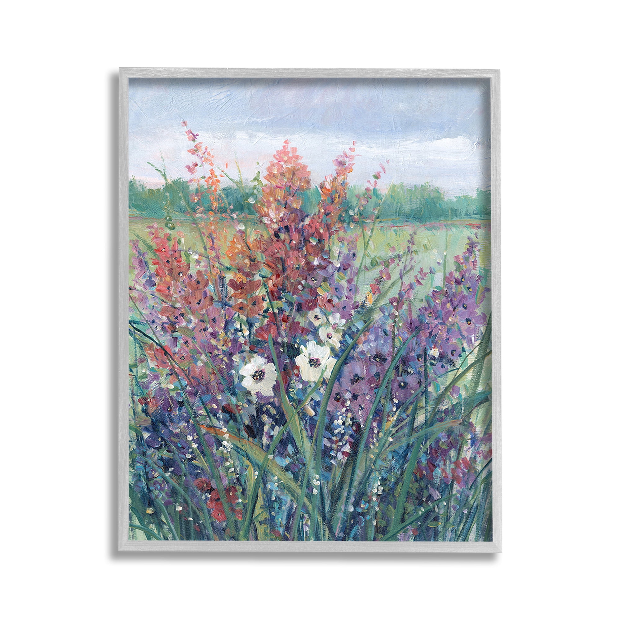 Stupell Industries Spring Meadow Florals Botanical & Floral Painting Gray Framed Art Print Wall Art, 11 x 14