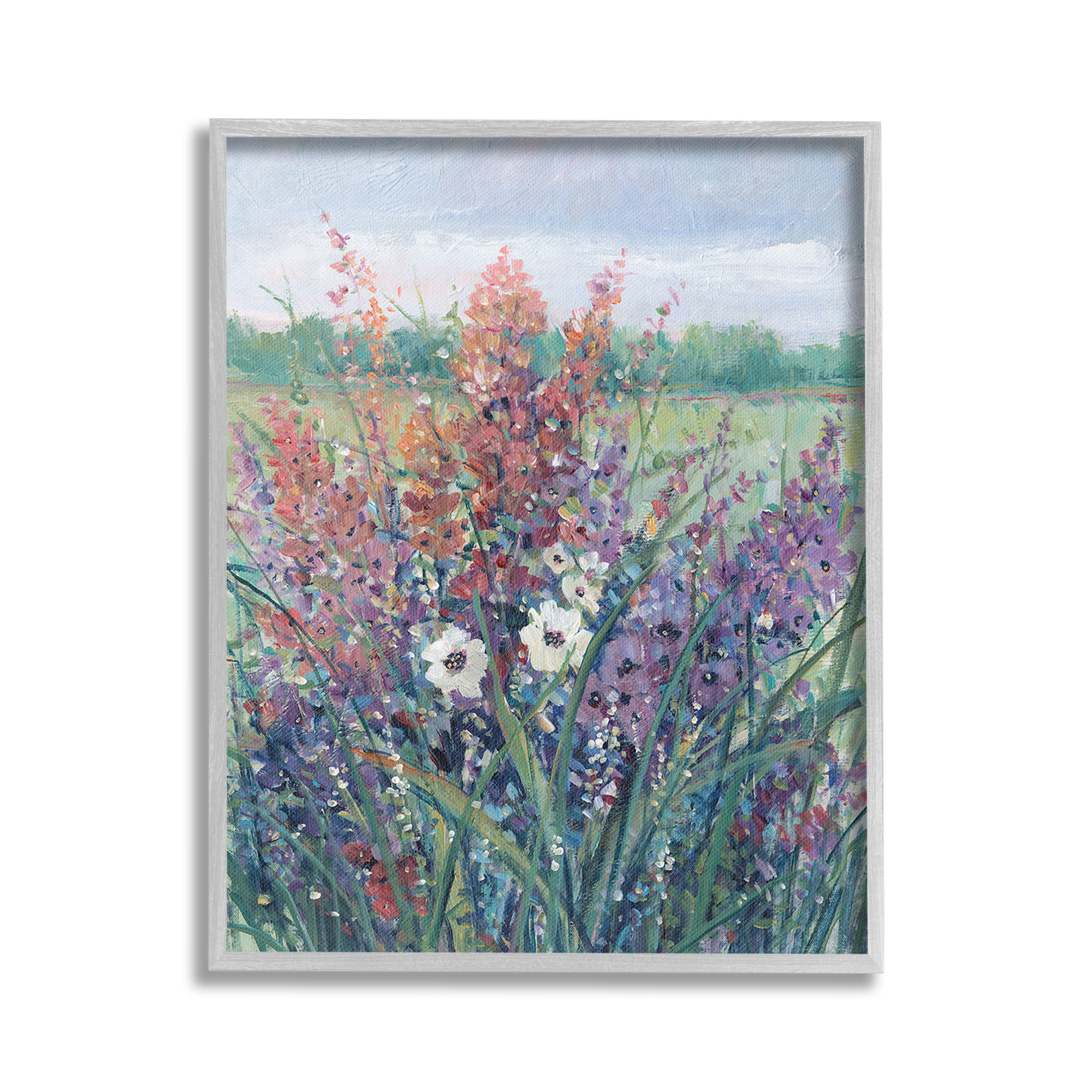 Stupell Industries Spring Meadow Florals Botanical & Floral Painting Gray Framed Art Print Wall Art, 16 x 20
