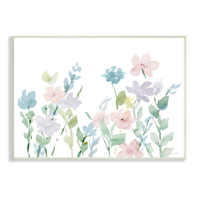 Stupell Industries Spring Meadow Watercolor Lanie Design 15 Flowers, Soft Loreth by 10, Pink x Purple Florals