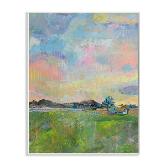 Stupell Industries Spring Meadow Sky with Field House Pastel Painting Graphic Art Unframed Art Print Wall Art, 10x15, by Jeanette Vertentes
