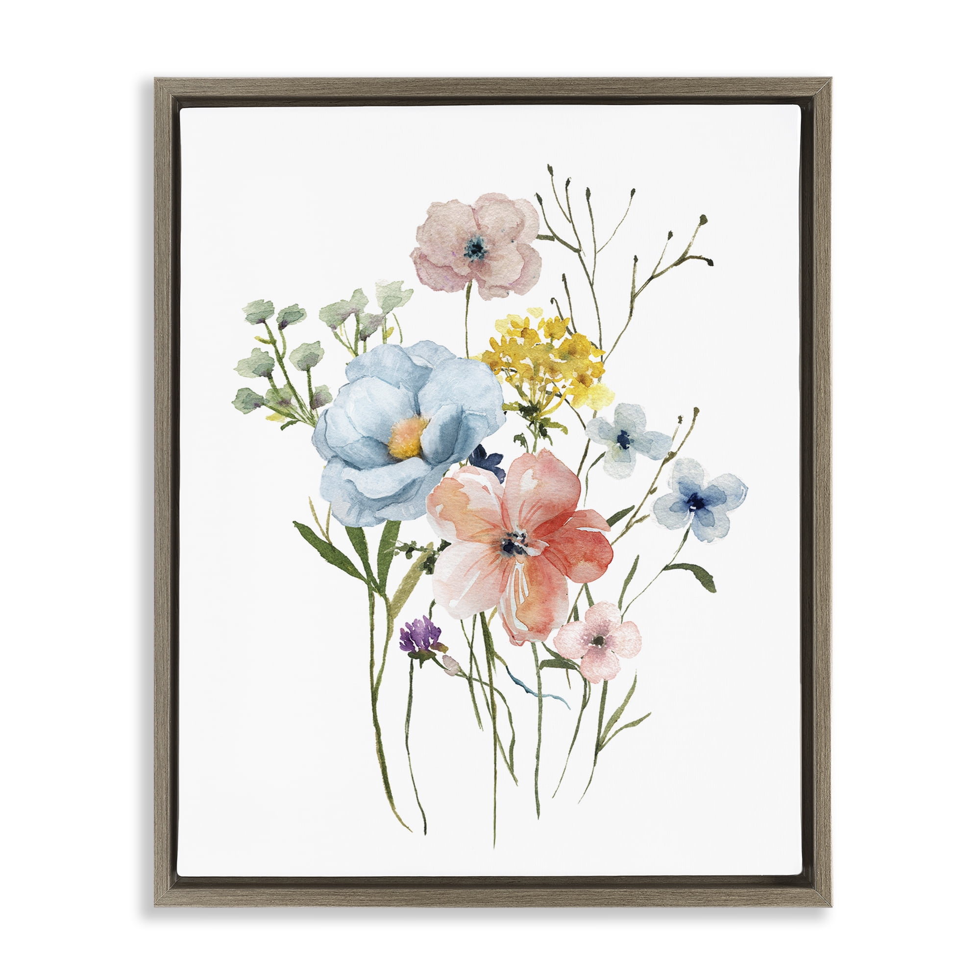 Stupell Industries Spring Meadow Wild Flowers Brown Framed Floater Canvas Wall Art, design by Livi Finn