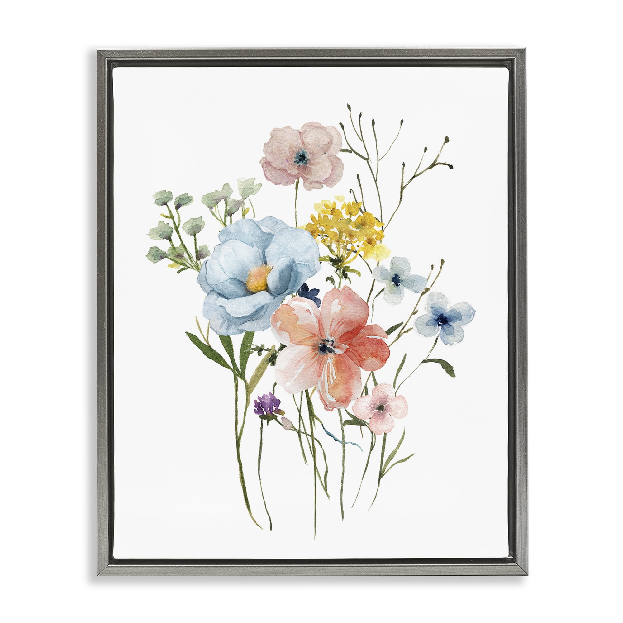 Stupell Industries Spring Meadow Wild Flowers Gray Framed Floater Canvas Wall Art, design by Livi Finn