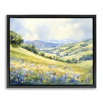 Stupell Industries Spring Meadow with Distant Mountain Landscape & Nature Painting Black Floater Framed Canvas Art Print Wall Art, 21 x 17