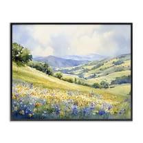 Stupell Industries Spring Meadow with Distant Mountain Landscape & Nature Painting Black Framed Art Print Wall Art, 14 x 11