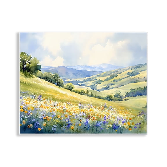 Stupell Industries Spring Meadow with Distant Mountain Landscape & Nature Painting Unframed Art Print Wall Art, 14 x 11