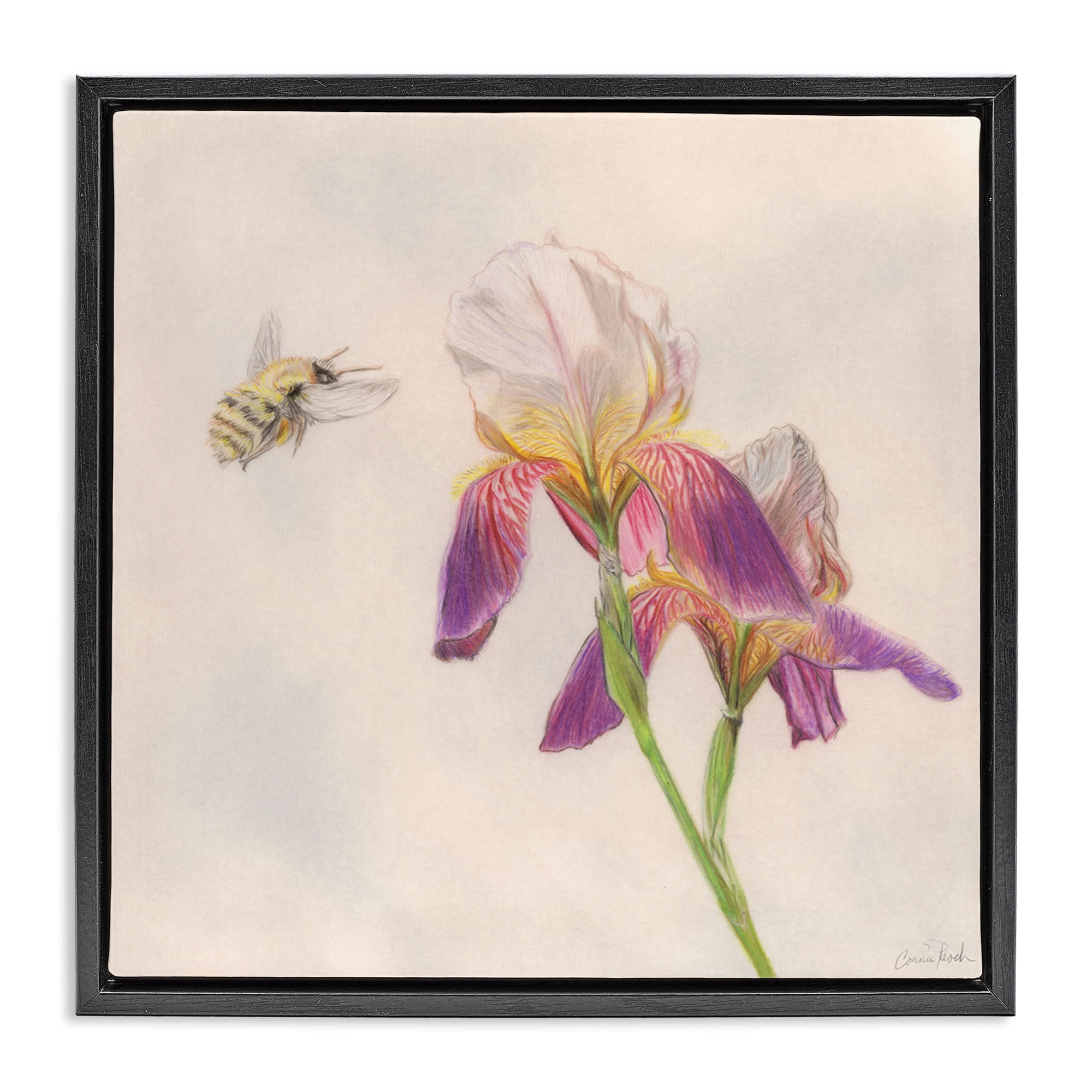 Stupell Industries Spring Offerings Bee Animals & Insects Painting Black Floater Framed Canvas Art Print Wall Art, 18 x 18