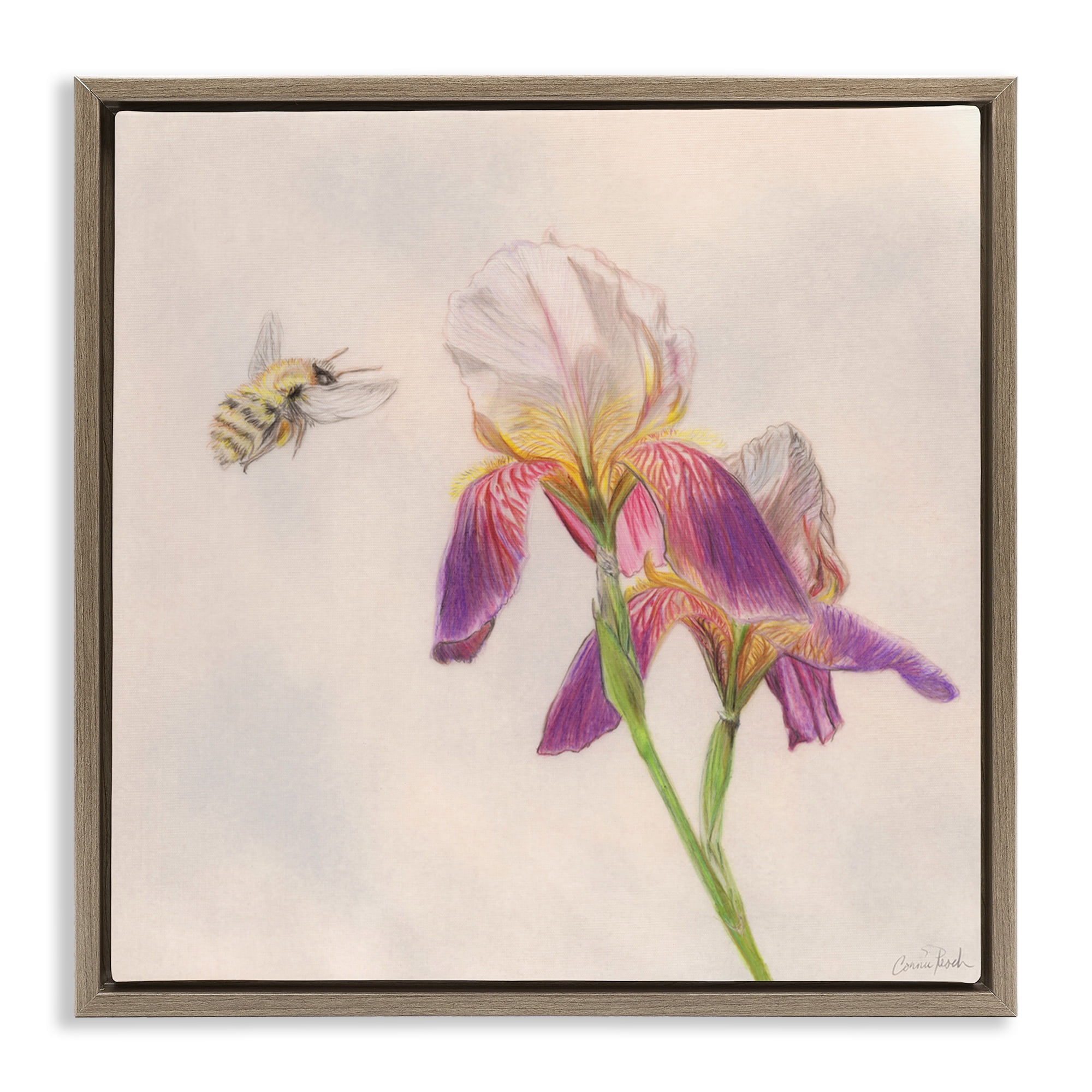 Stupell Industries Spring Offerings Bee Animals & Insects Painting Brown Floater Framed Canvas Art Print Wall Art, 18 x 18