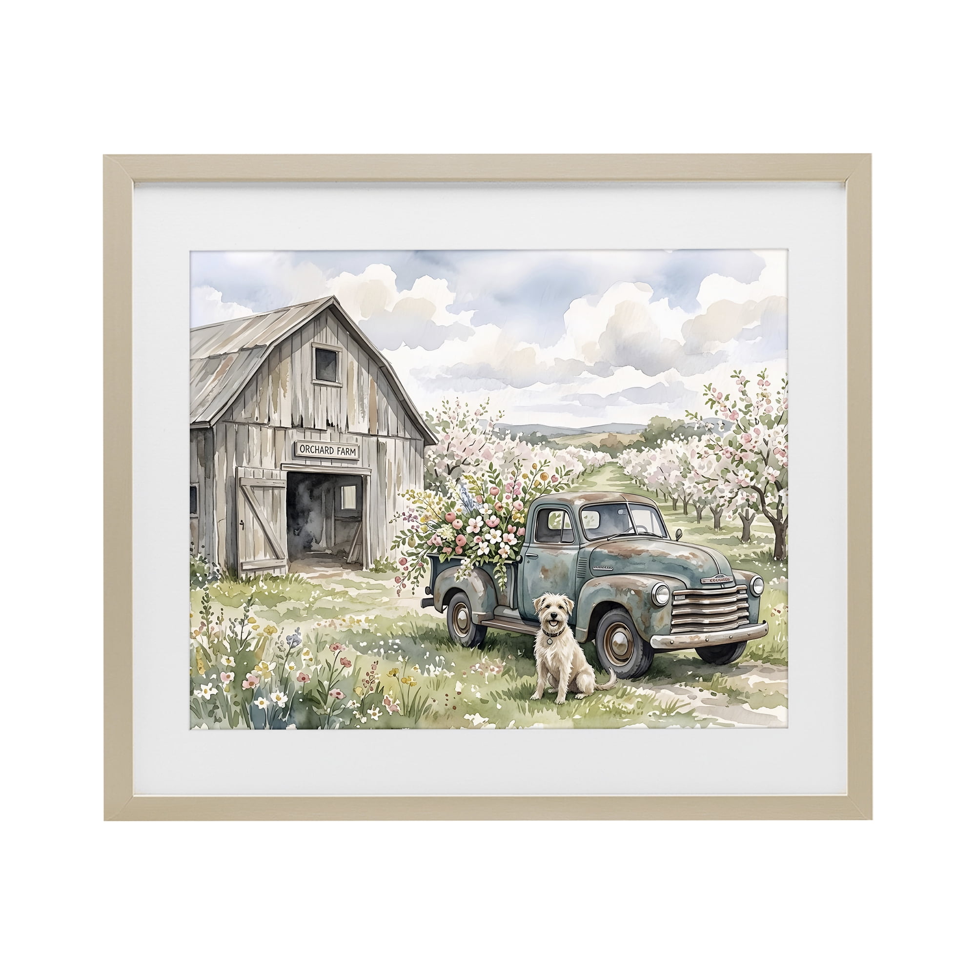 Stupell Industries Spring Orchard and Truck Birch Framed Print Under Glass, design by Tabz Jones