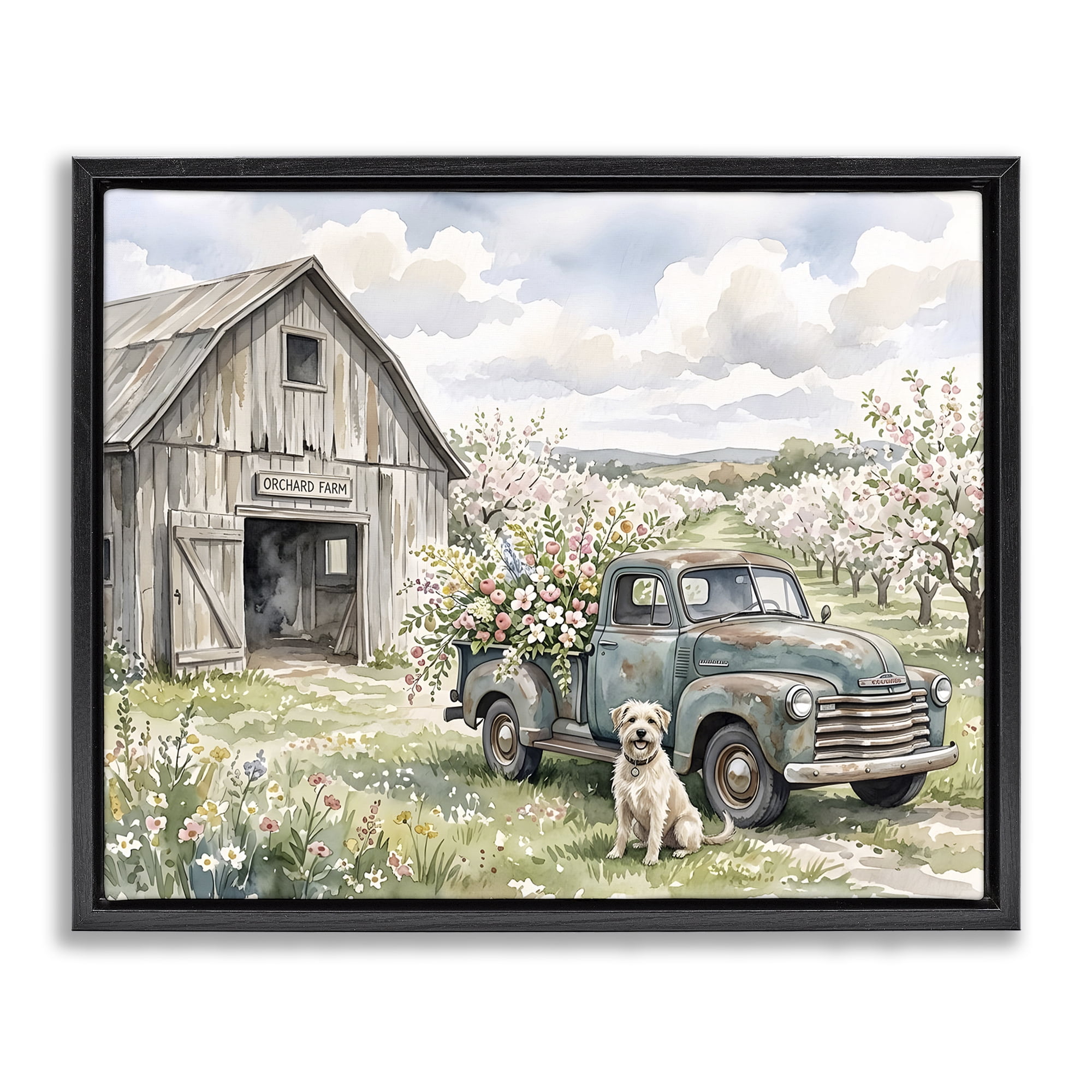 Stupell Industries Spring Orchard and Truck Black Framed Floater Canvas Wall Art, design by Tabz Jones