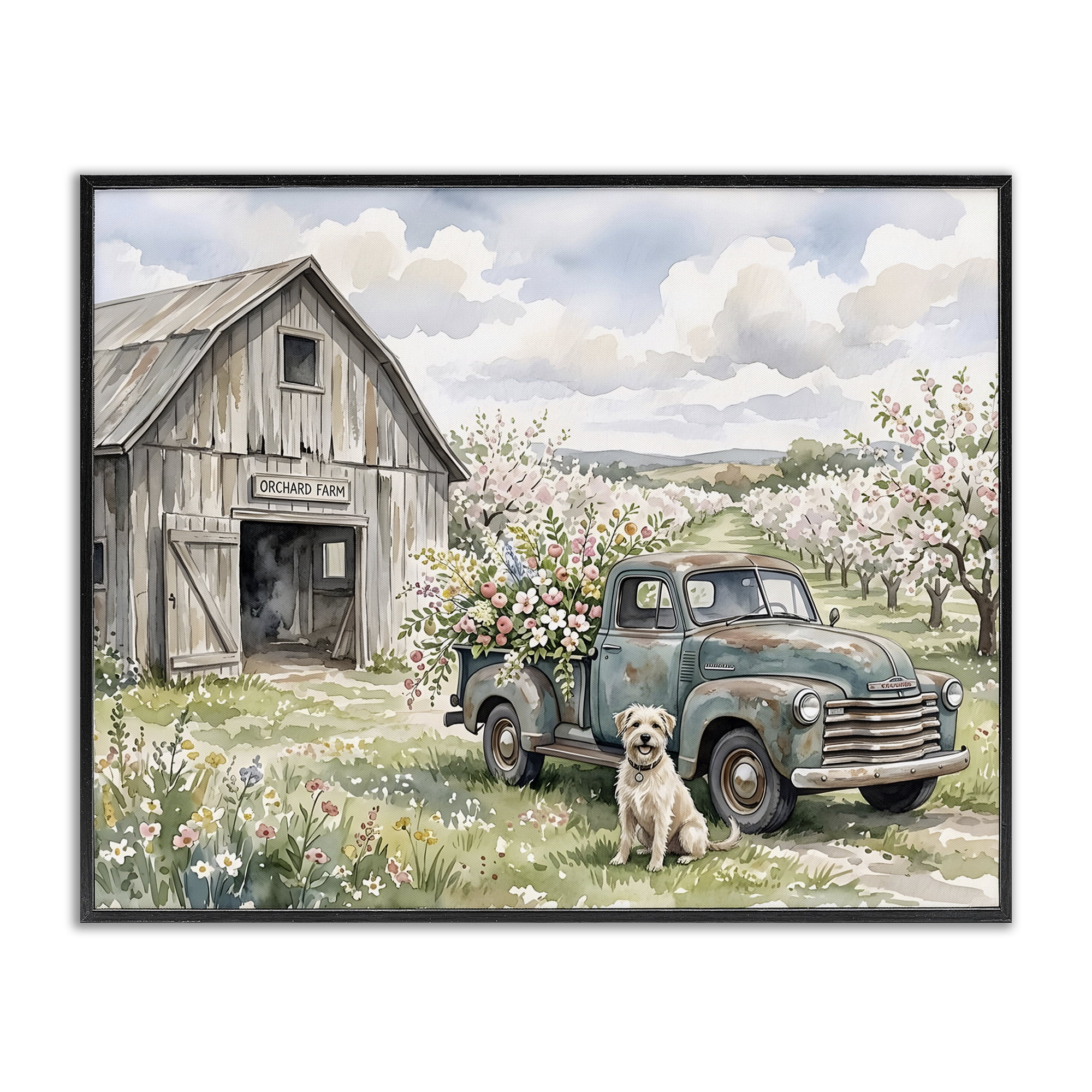 Stupell Industries Spring Orchard and Truck Black Framed Giclee Art, design by Tabz Jones